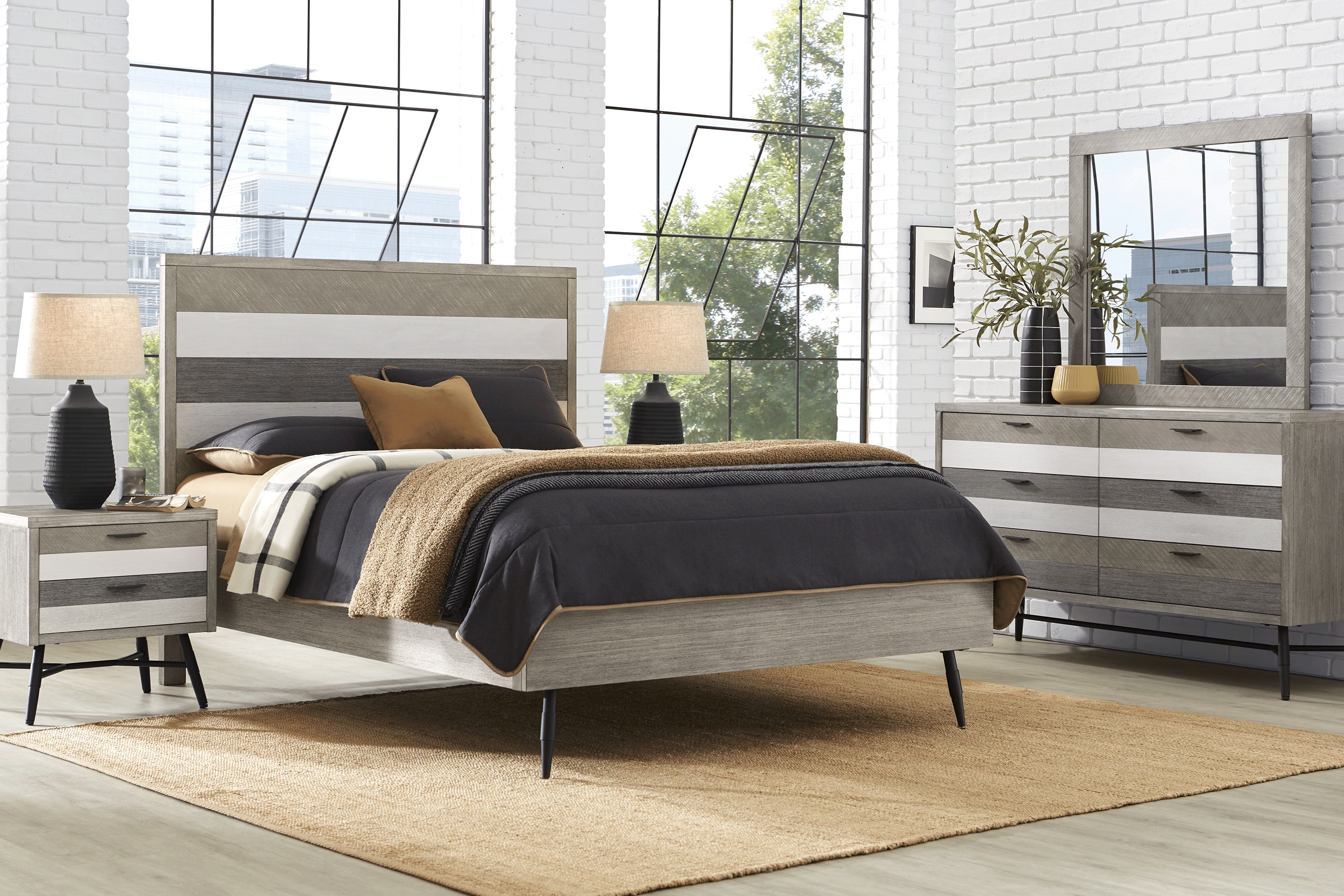 Midtown Loft Gray 6 Pc Queen Panel Bedroom - Thumbnail - Image 1