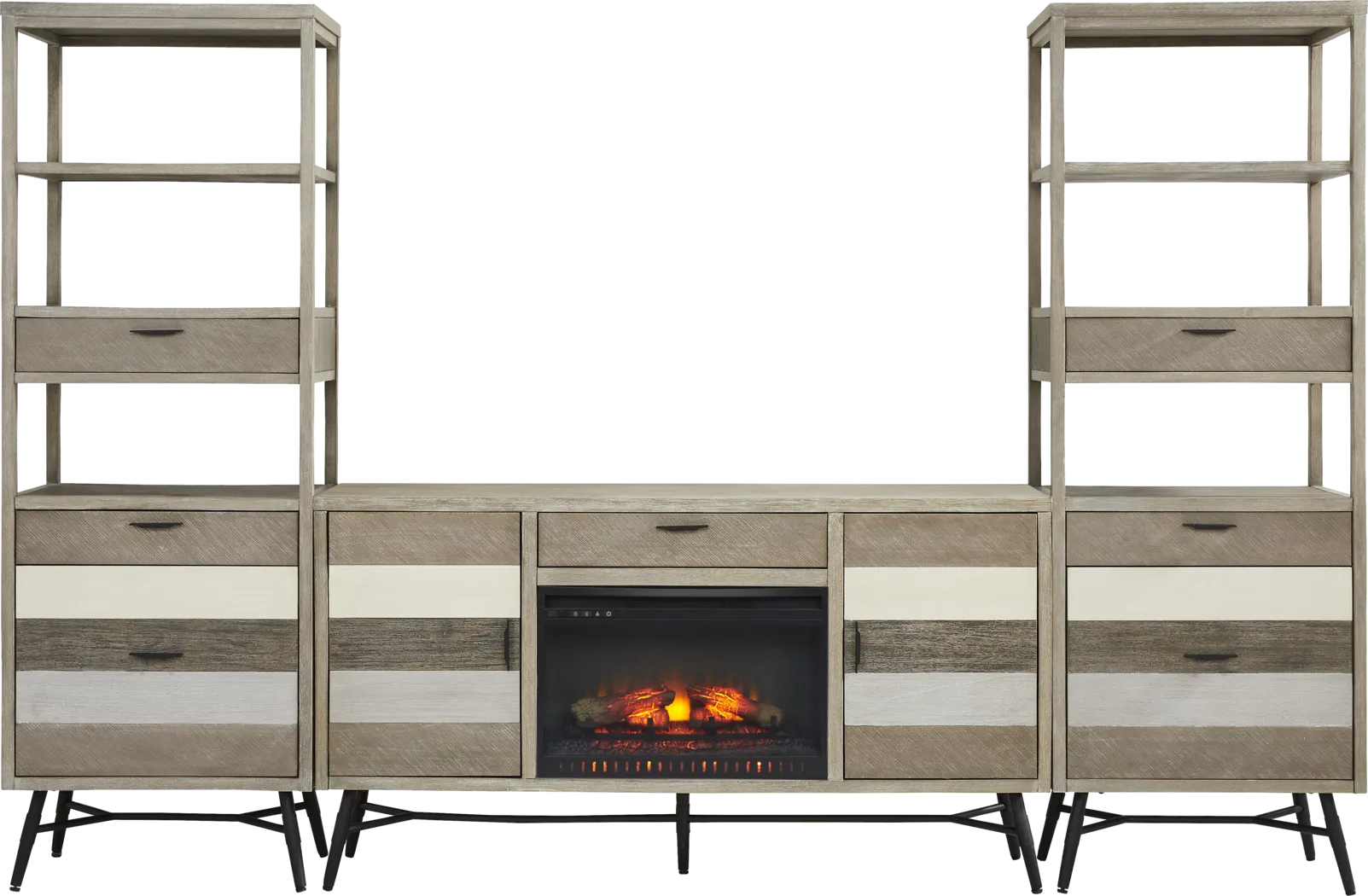 Midtown Loft Gray 4 Pc Wall Unit with 66 in. Console and Electric Log Fireplace - Thumbnail - Image 1
