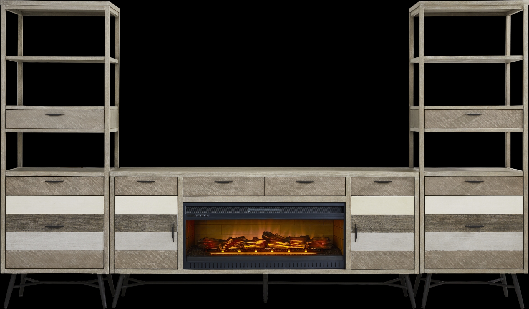 Midtown Loft Gray 4 Pc Wall Unit with 80 in. Console and Electric Log Fireplace - Thumbnail - Image 1