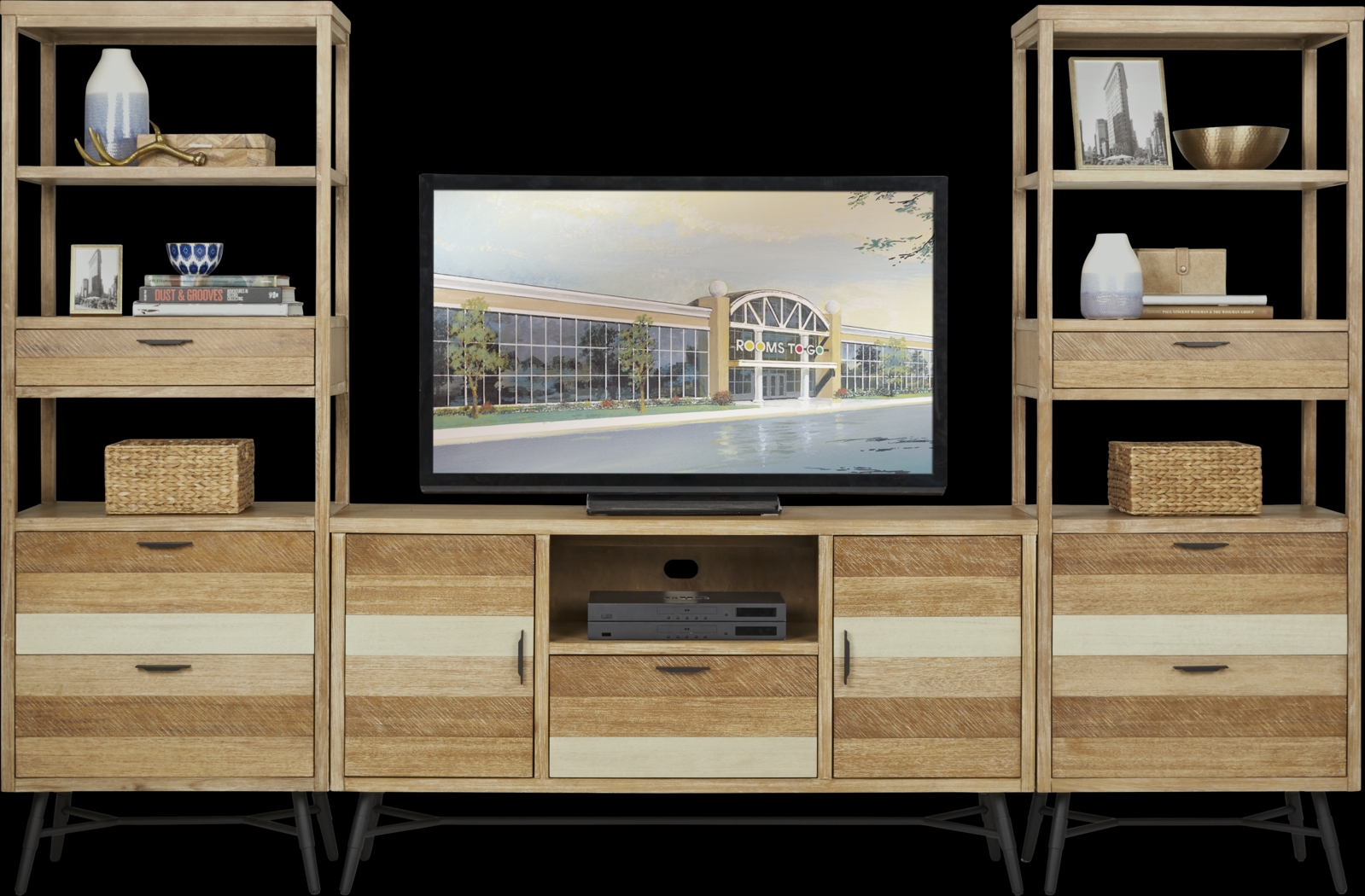 Midtown Loft Natural 3 Pc Wall Unit with 60 in. Console - Thumbnail - Image 1