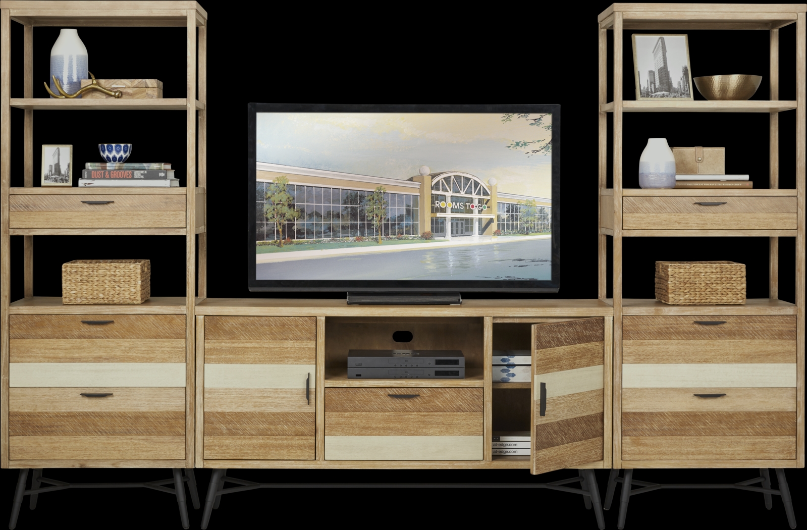 Midtown Loft Natural 3 Pc Wall Unit with 72 in. Console - Thumbnail - Image 2