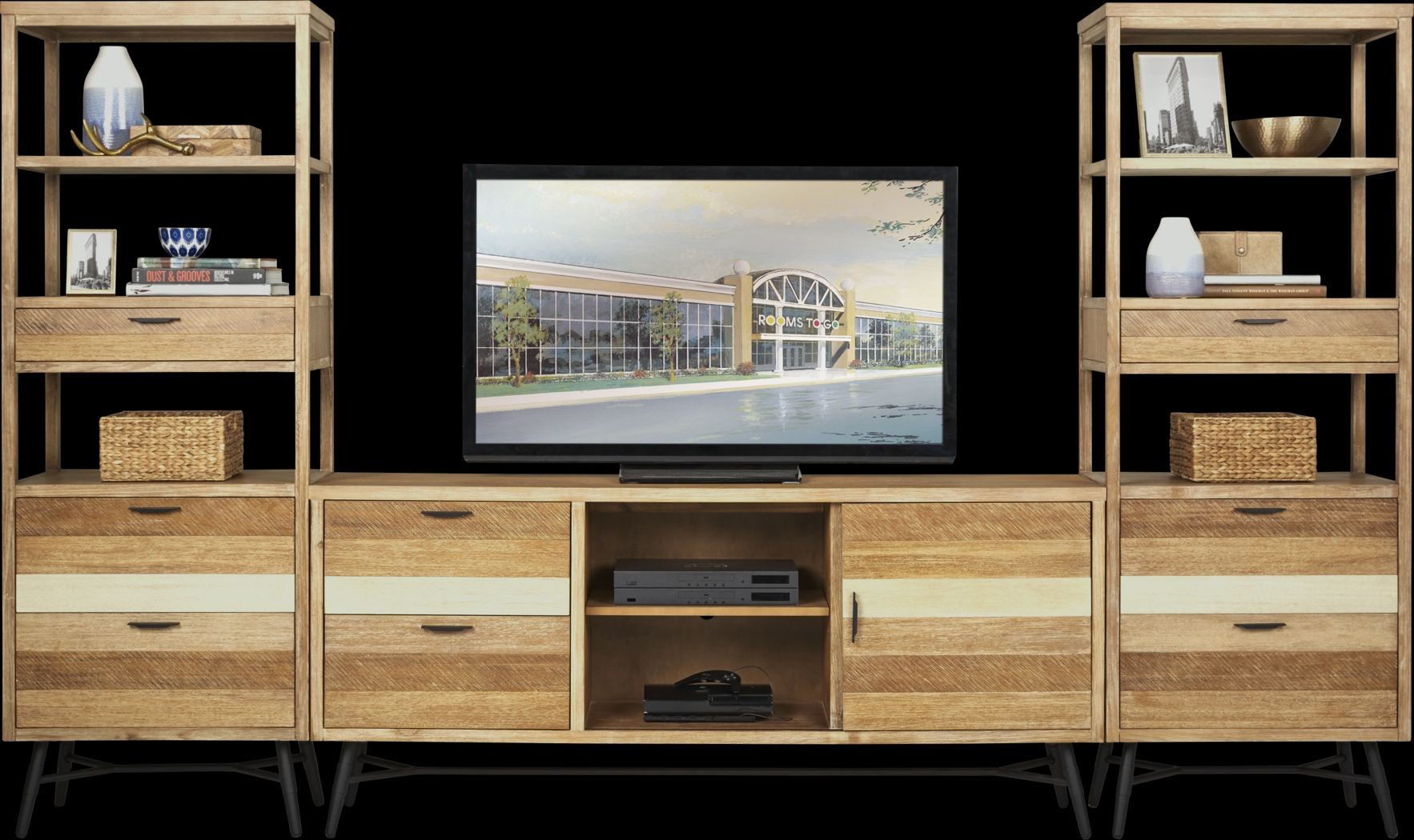 Midtown Loft Natural 3 Pc Wall Unit with 72 in. Console - Thumbnail - Image 1