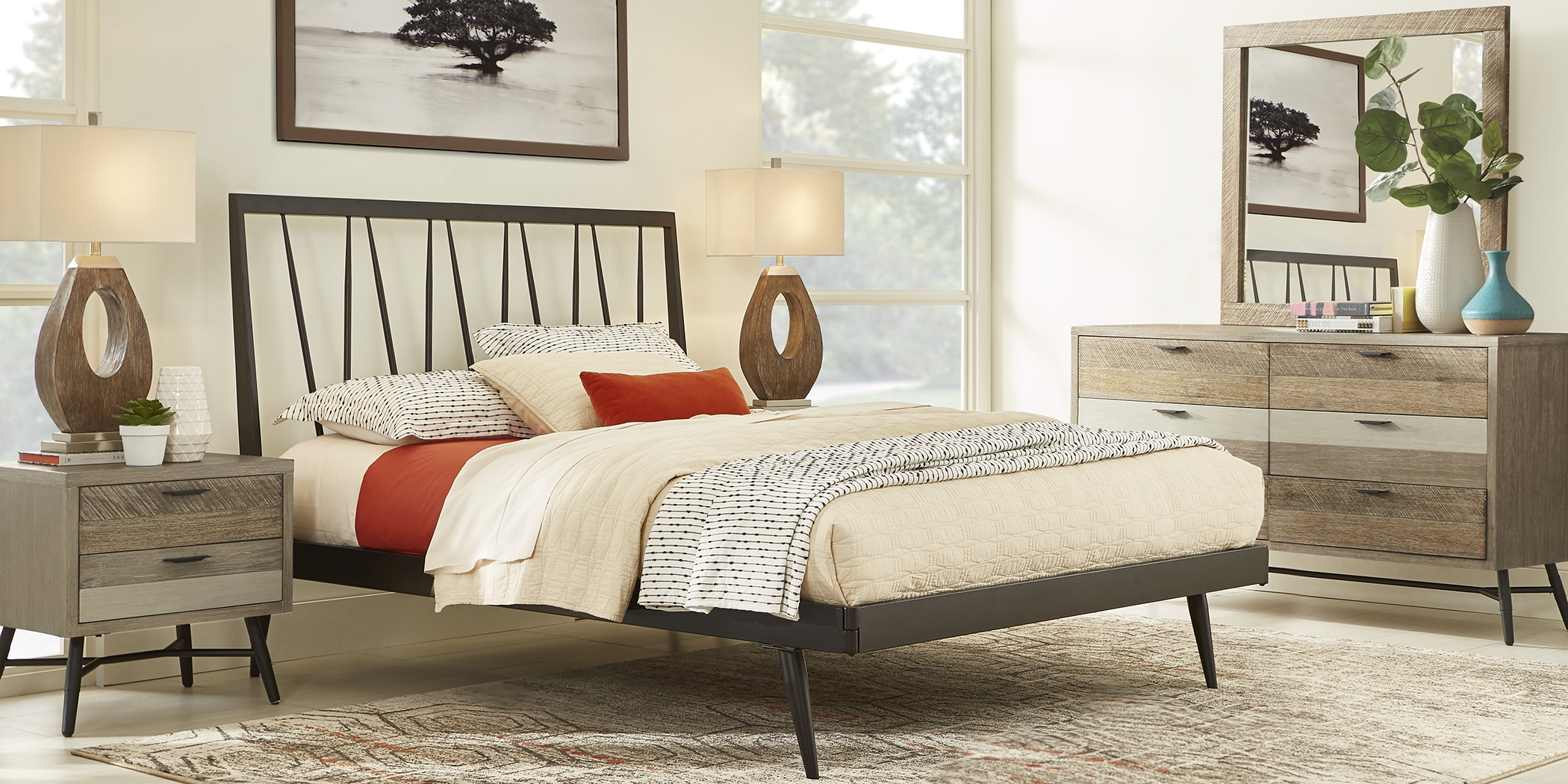 Midtown Loft Natural 5 Pc Queen Metal Bedroom - Thumbnail - Image 1