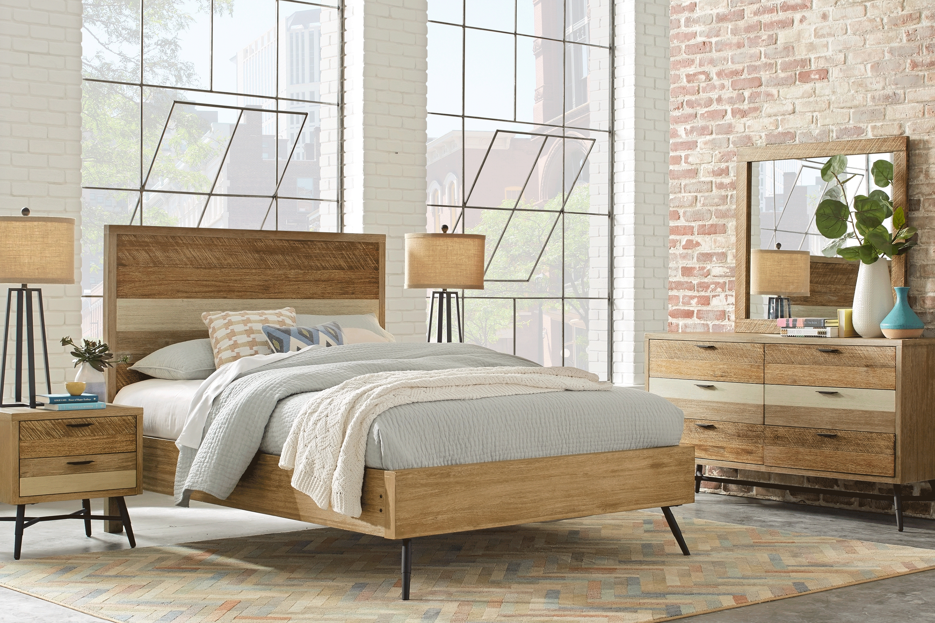 Midtown Loft Natural 5 Pc Queen Panel Bedroom - Thumbnail - Image 1