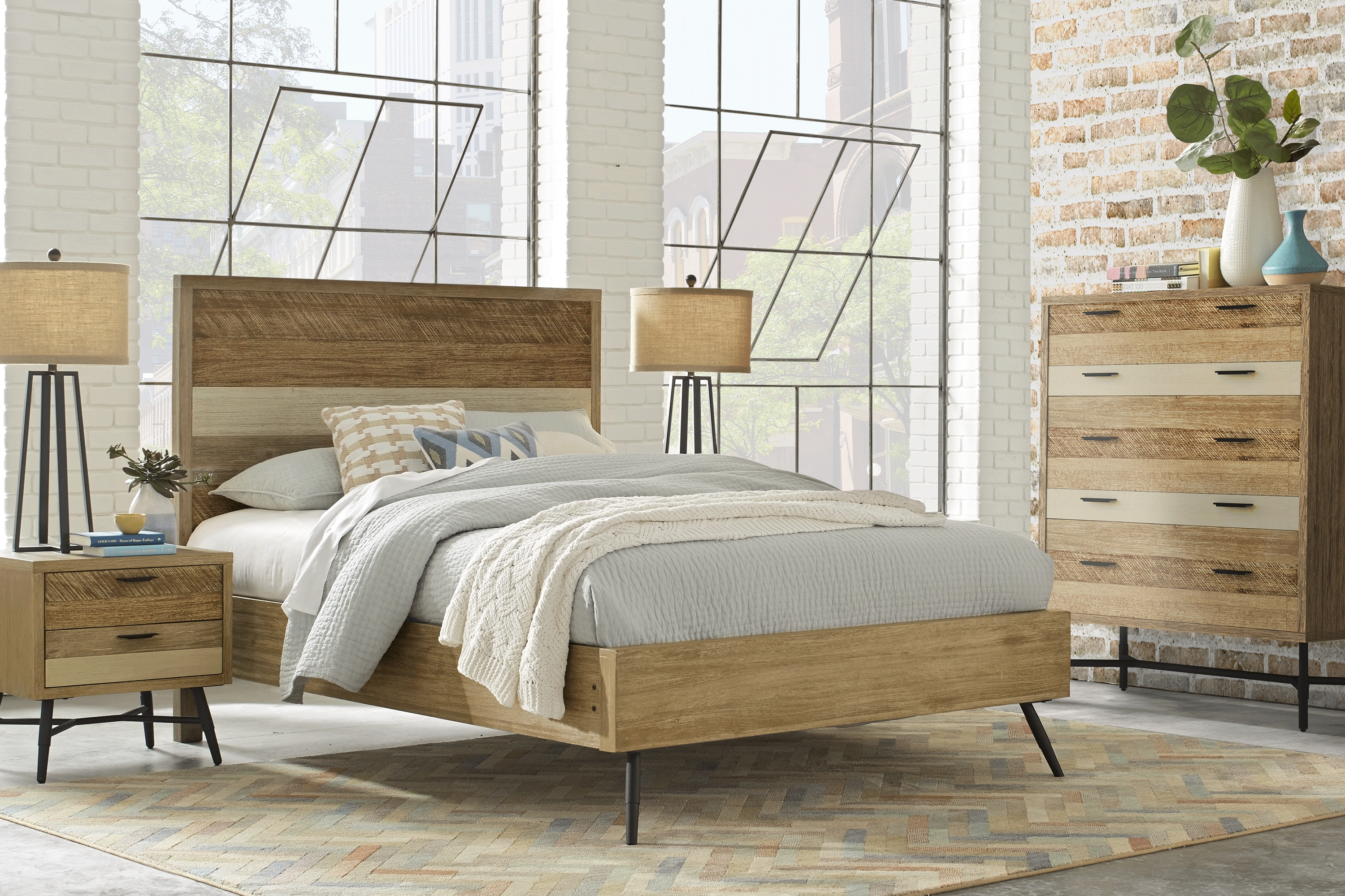 Midtown Loft Natural 5 Pc Queen Panel Bedroom - Thumbnail - Image 1