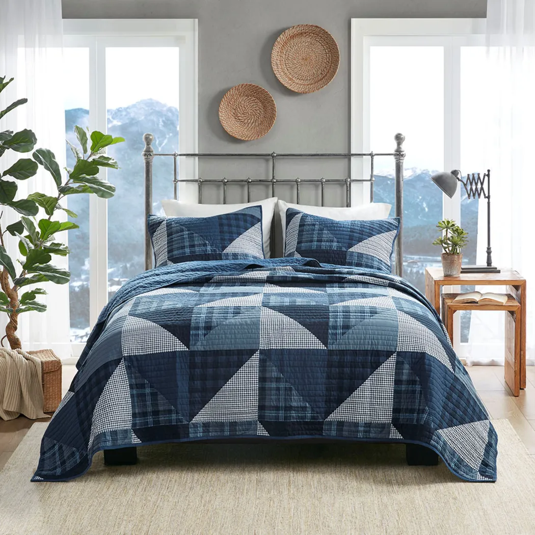 Mikala Blue 3 pc King/ Cal King Quilt Set - Thumbnail - Image 2