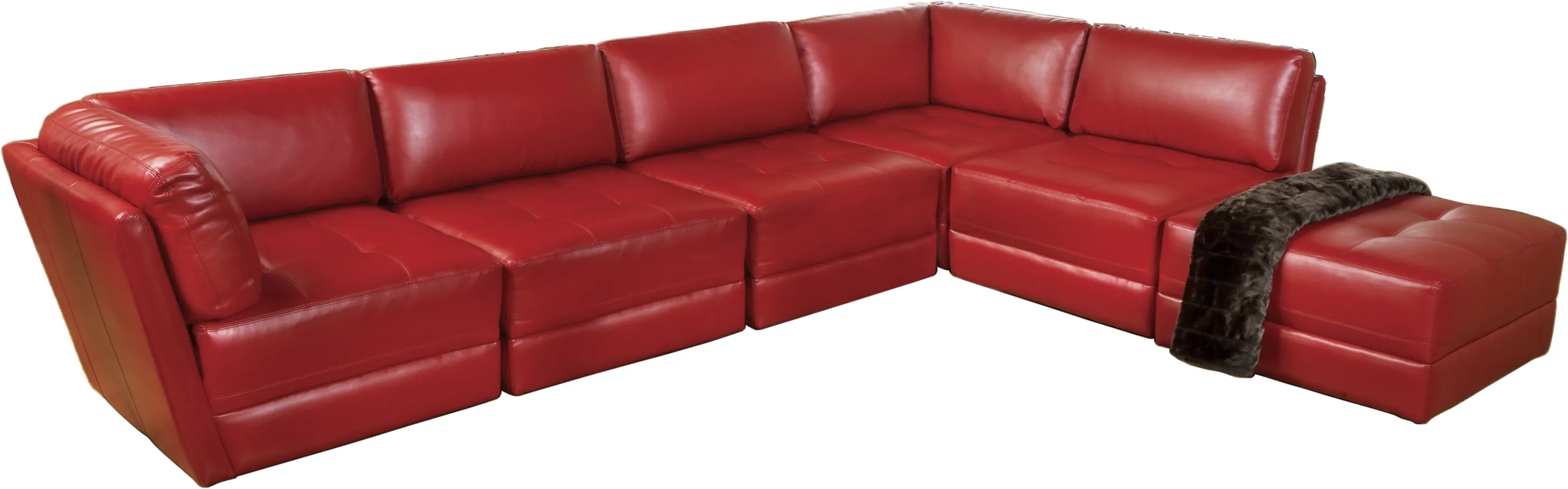 Milanese 6 Pc Modular Red Leather Sectional - Thumbnail - Image 1