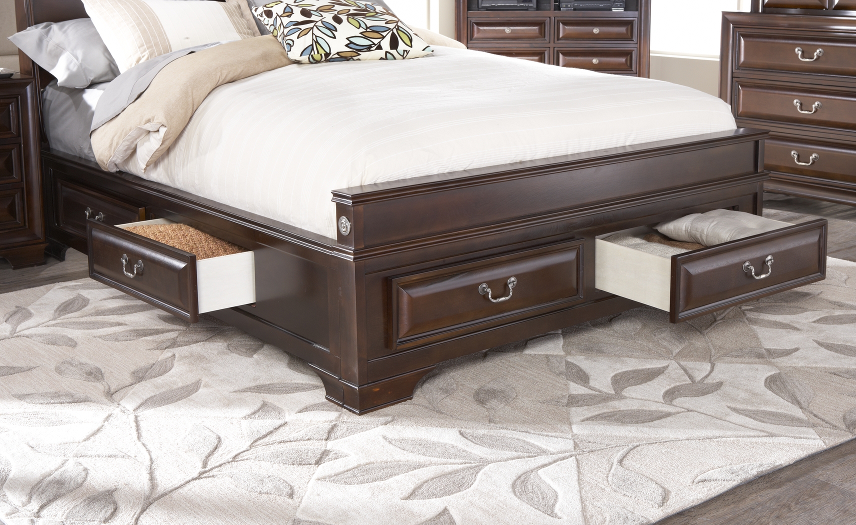 Mill Valley II Cherry Finish 5 Pc King Sleigh Bedroom with Storage - Thumbnail - Image 5