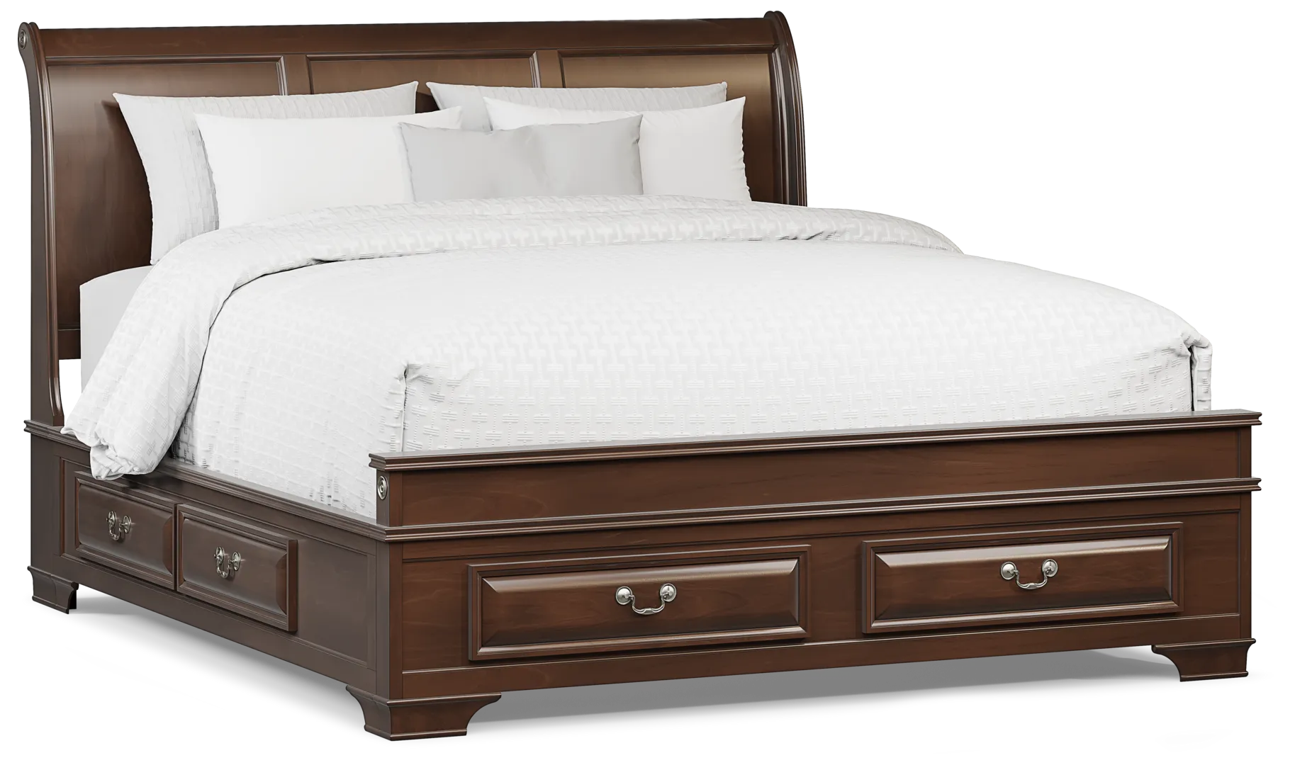 cherry 3 pc king sleigh bed with storage