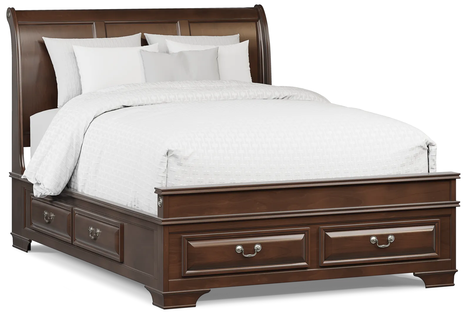 cherry 3 pc queen sleigh bed with storage