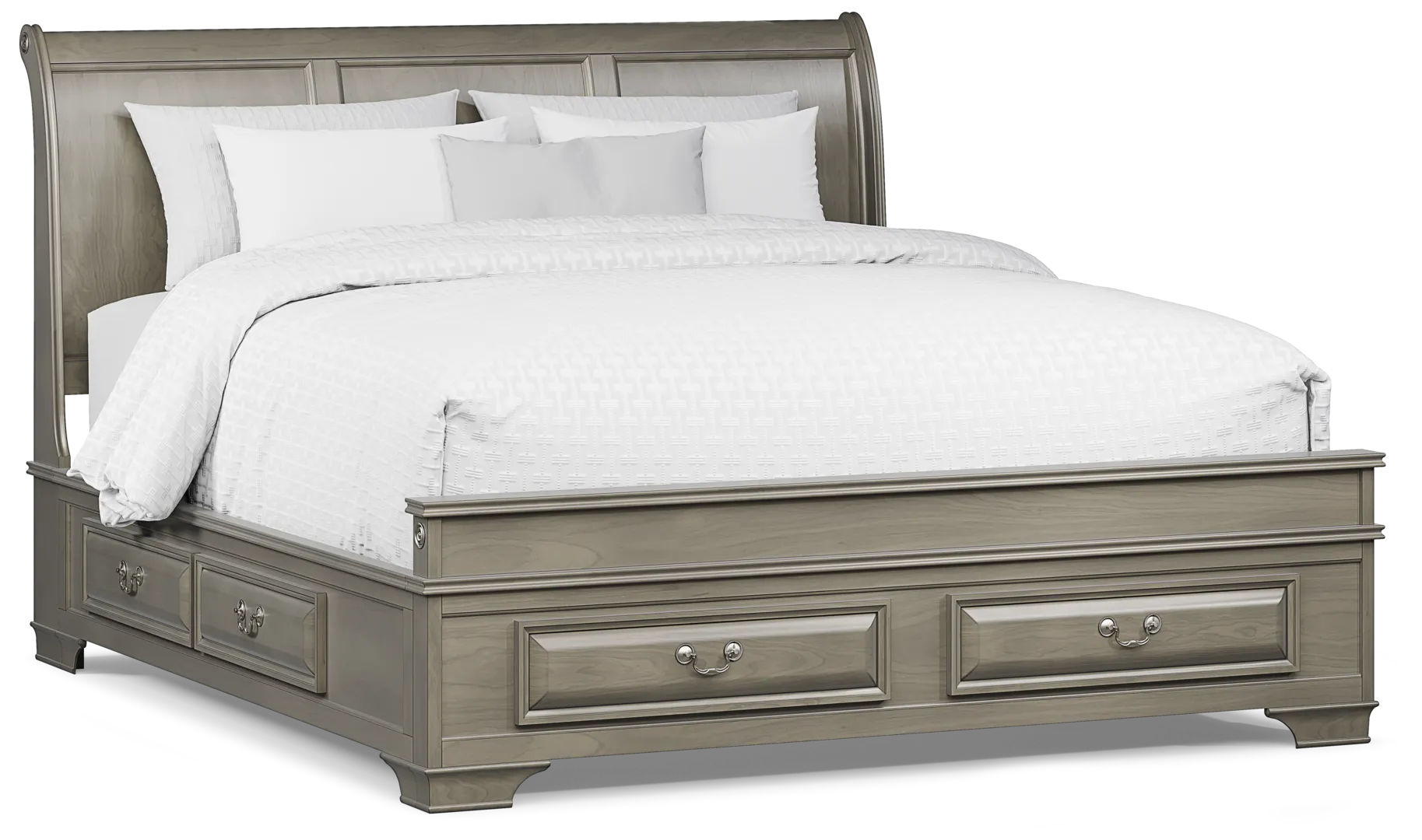 gray 3 pc king sleigh bed with storage
