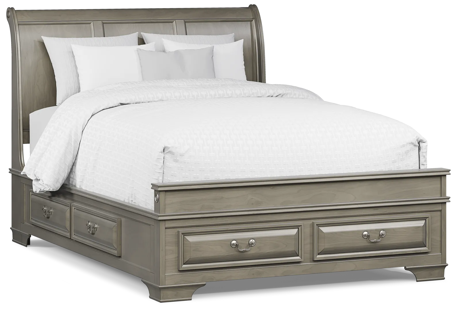 gray 3 pc queen sleigh bed with storage