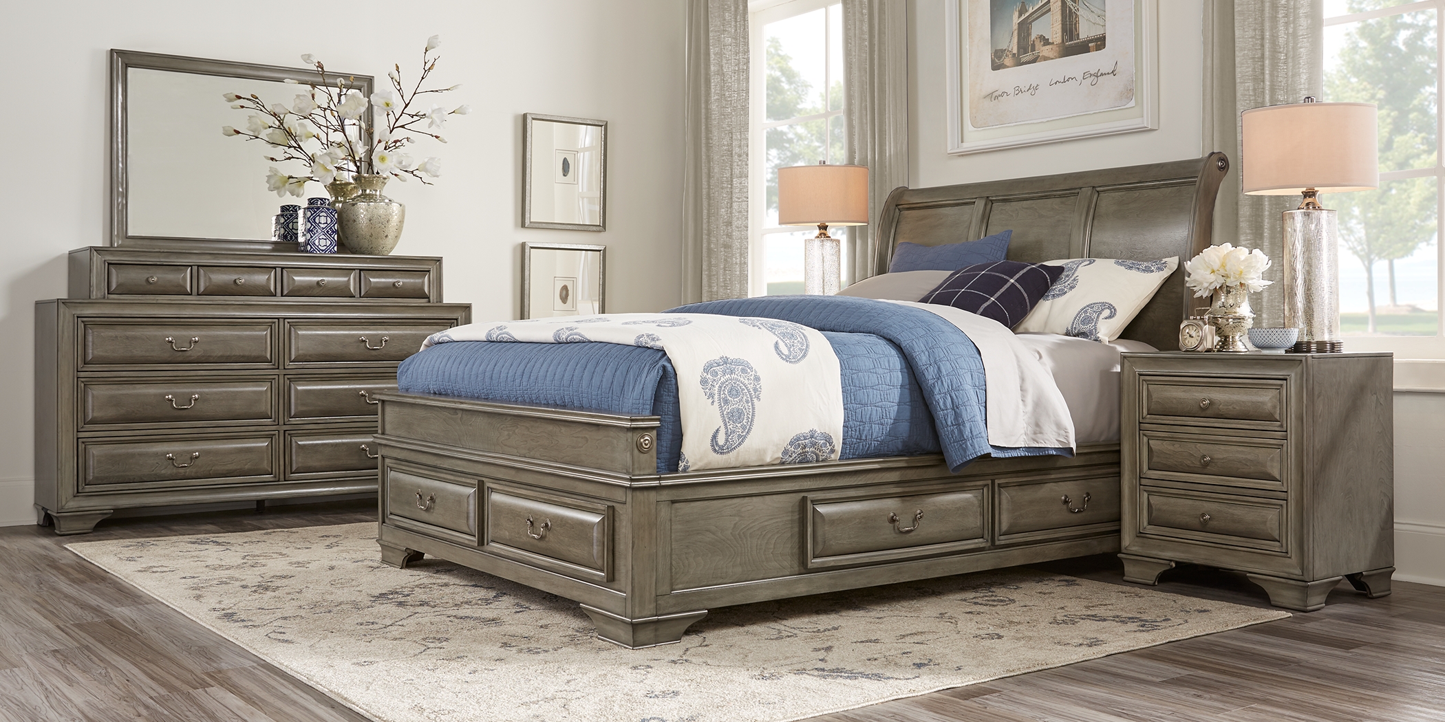 Mill Valley II Gray 5 Pc King Sleigh Bedroom with Storage - Thumbnail - Image 2