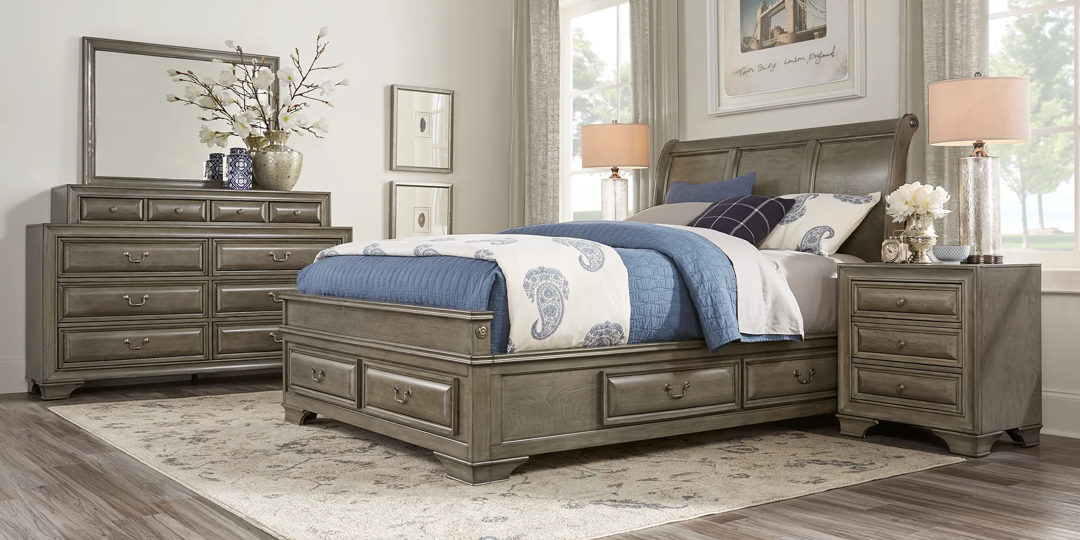 Mill Valley II Gray 5 Pc King Sleigh Bedroom with Storage - Thumbnail - Image 2