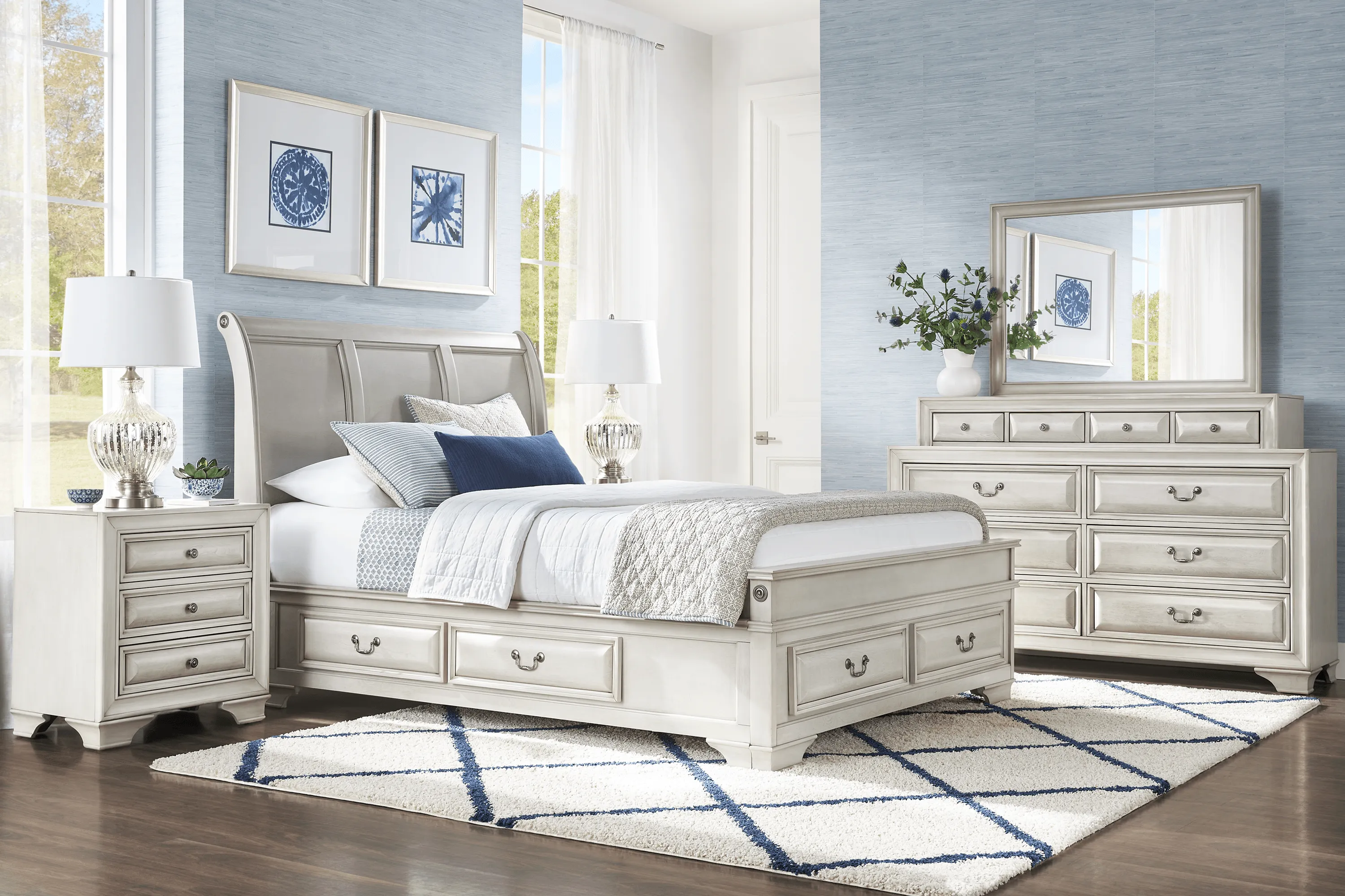 Mill Valley II White 3 Pc King Sleigh Bed with Storage - Thumbnail - Image 2