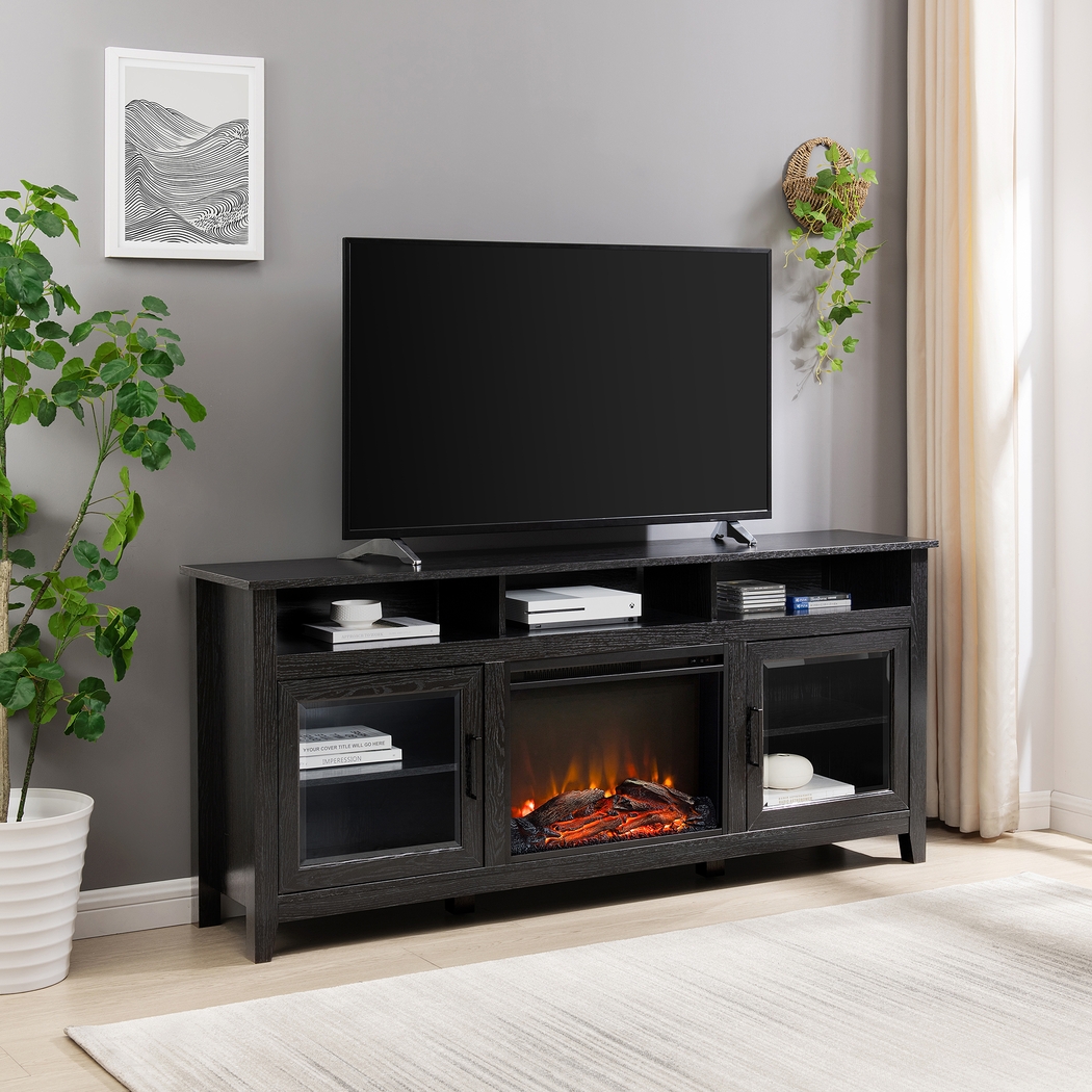 Millbrad Black 70 in. Console, With Electric Fireplace - Thumbnail - Image 2