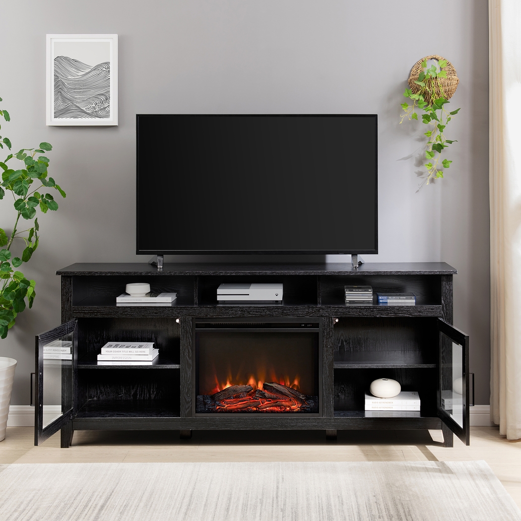 Millbrad Black 70 in. Console, With Electric Fireplace - Thumbnail - Image 4