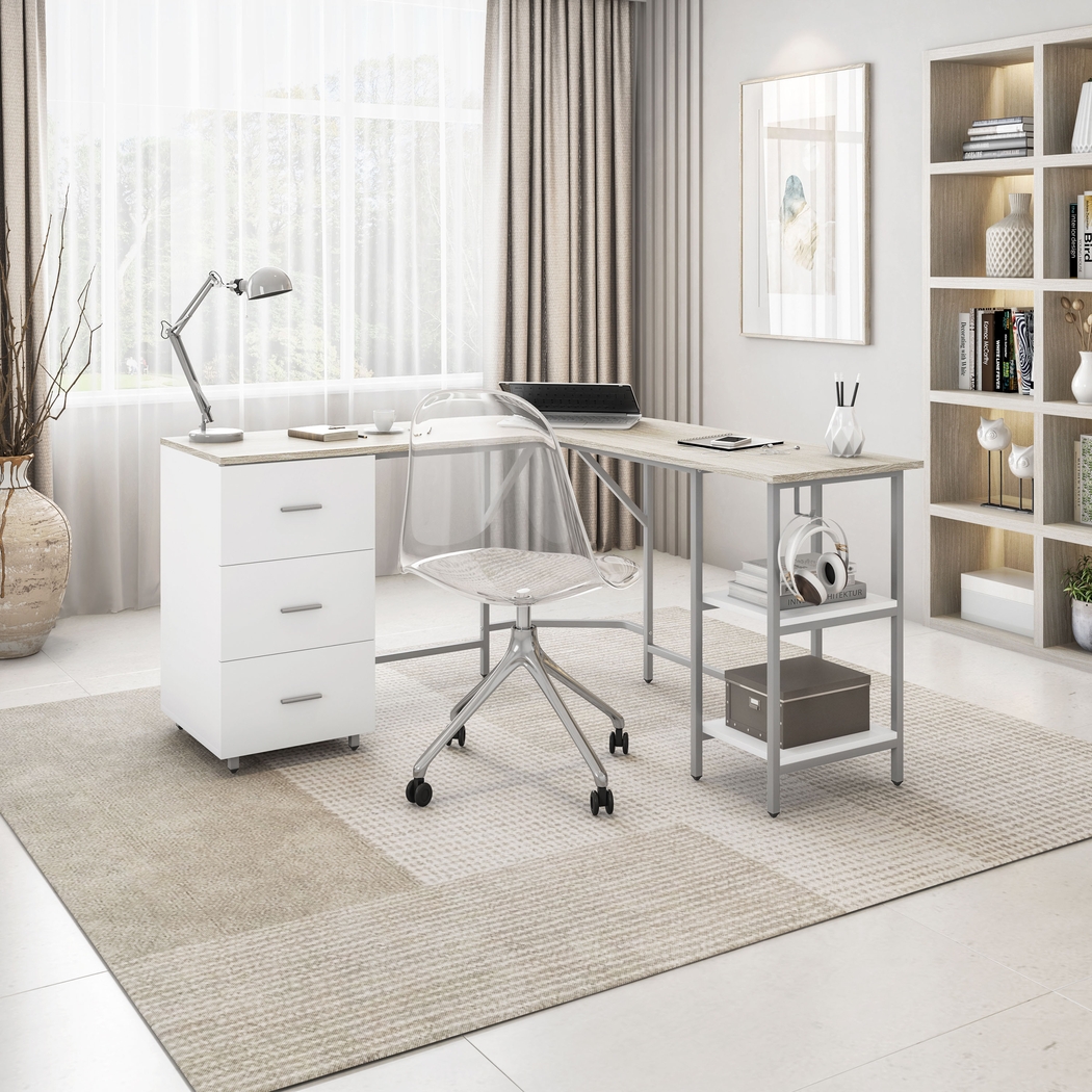 Milldes Beige L-Shaped Storage Desk - Thumbnail - Image 2