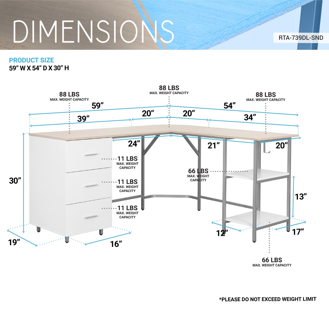 Milldes Beige L-Shaped Storage Desk - Thumbnail - Image 4