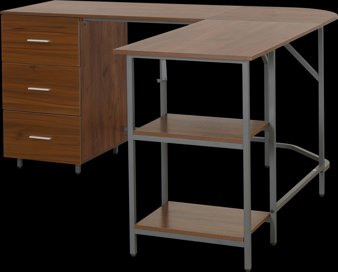 Milldes Walnut L-Shaped Storage Desk - Thumbnail - Image 12