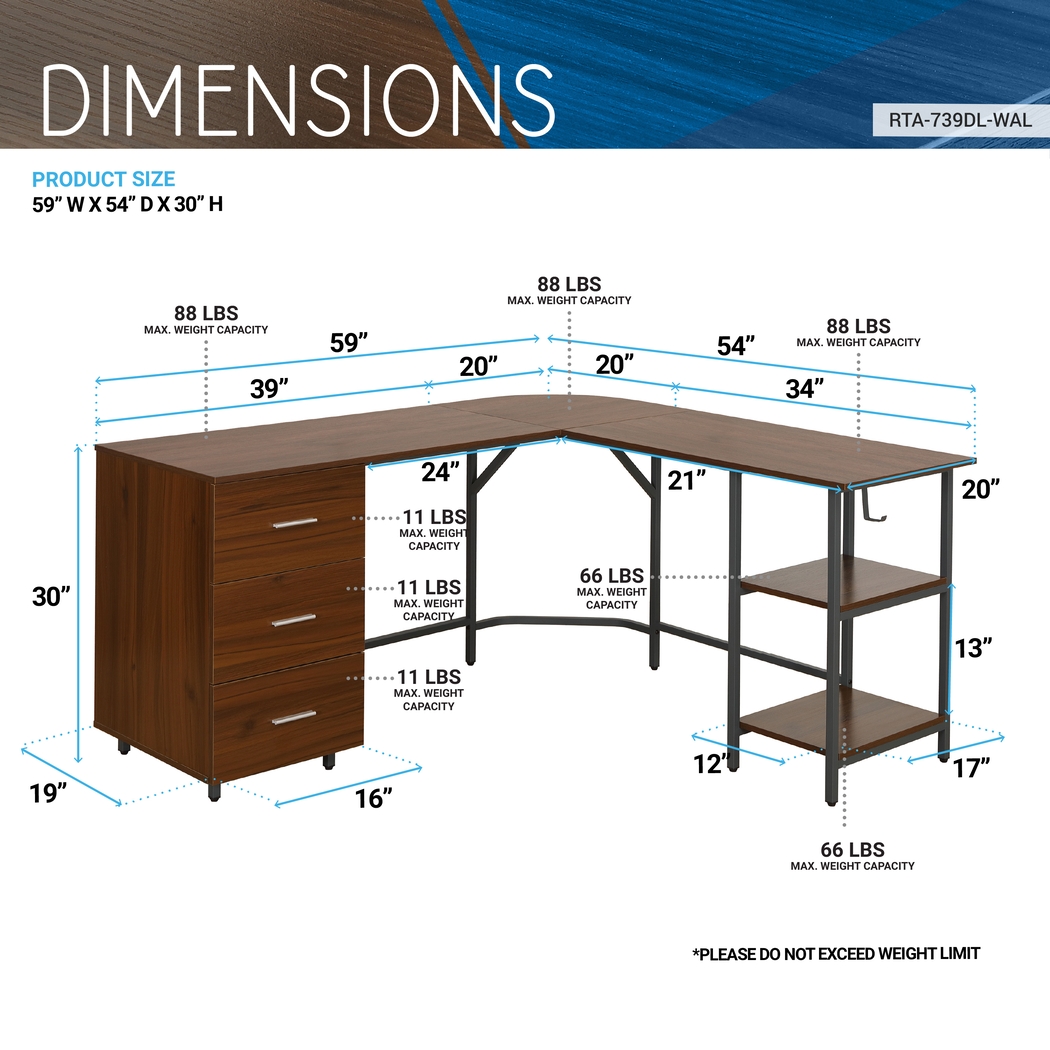 Milldes Walnut L-Shaped Storage Desk - Thumbnail - Image 4