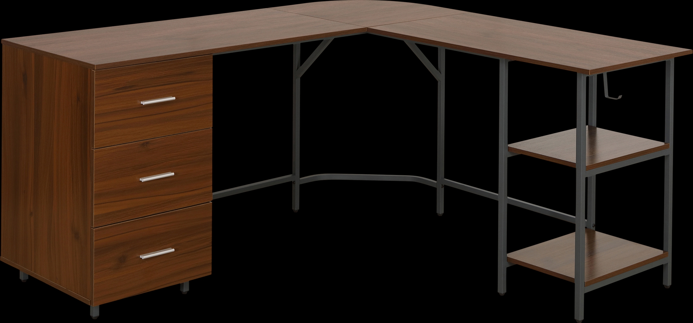 Milldes Walnut L-Shaped Storage Desk - Thumbnail - Image 5