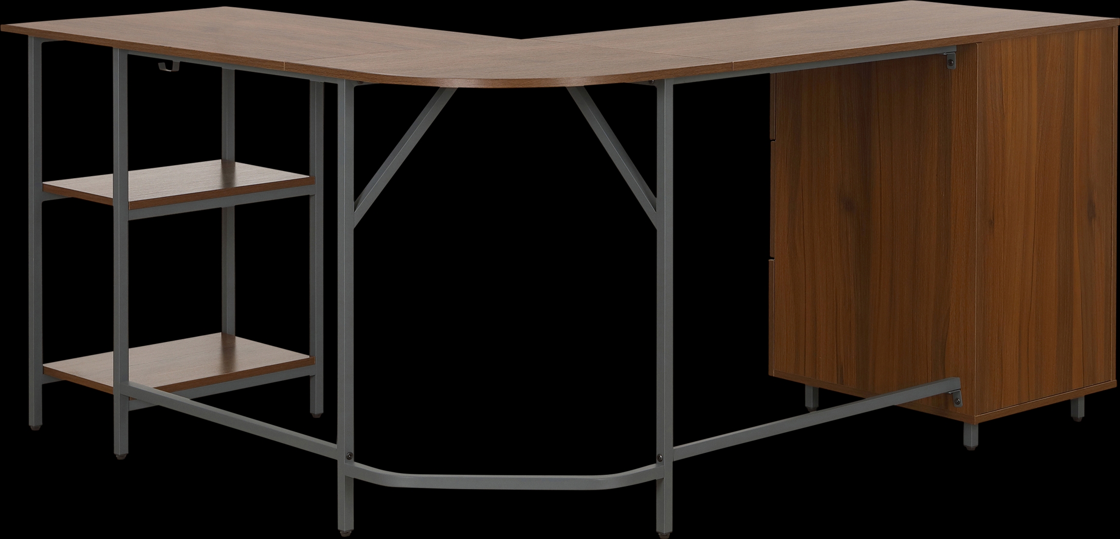 Milldes Walnut L-Shaped Storage Desk - Thumbnail - Image 7