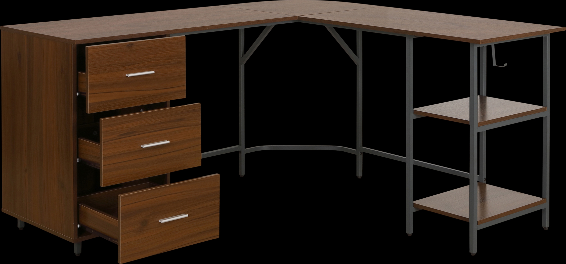 Milldes Walnut L-Shaped Storage Desk - Thumbnail - Image 8