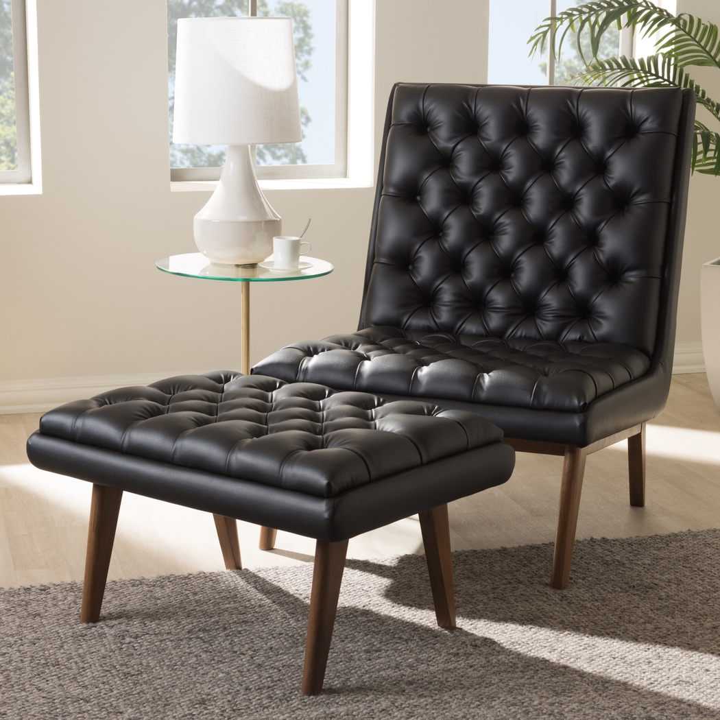 Minneha Black Accent Chair and Ottoman - Thumbnail - Image 2