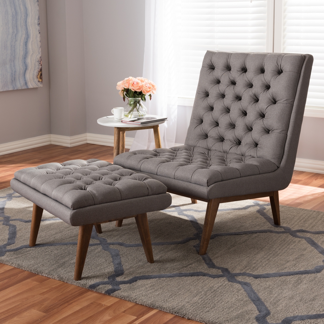 Minneha Gray Accent Chair and Ottoman - Thumbnail - Image 2