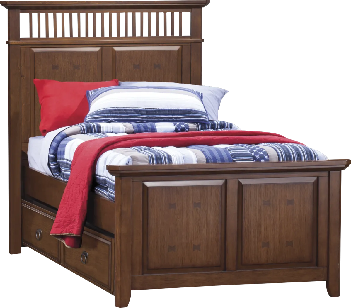 Mission Dark Oak 4 Pc Twin Panel Bed w/Trundle - Thumbnail - Image 1
