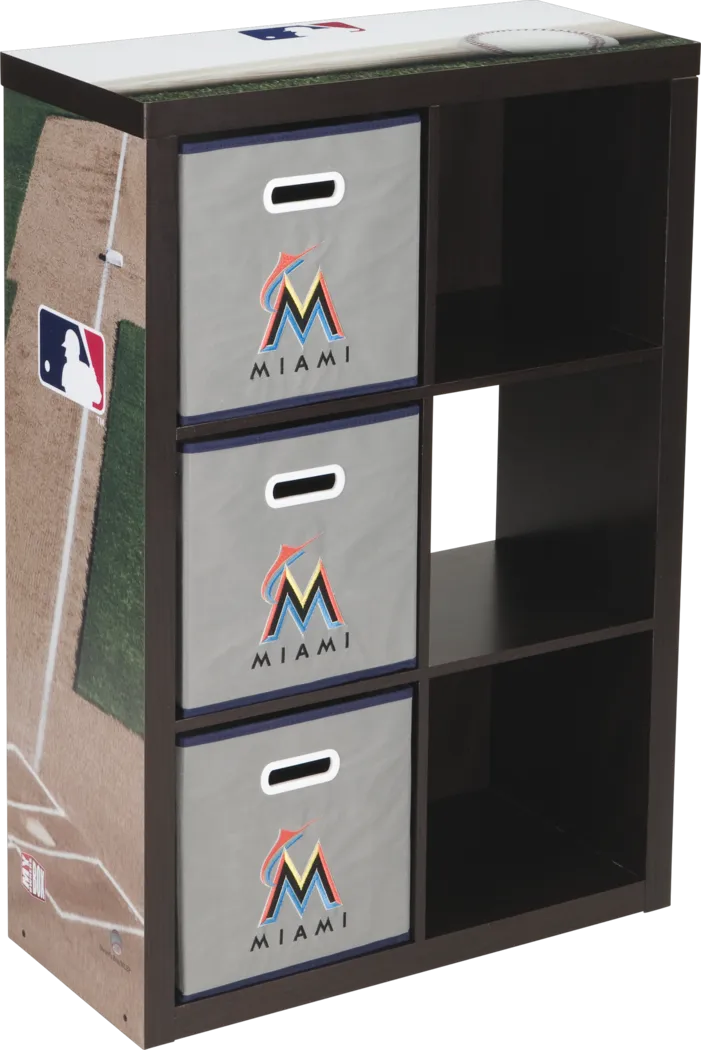 MLB CubeStore Miami Marlins Espresso 6 Cube Organizer with 3Storage Bins - Thumbnail - Image 1