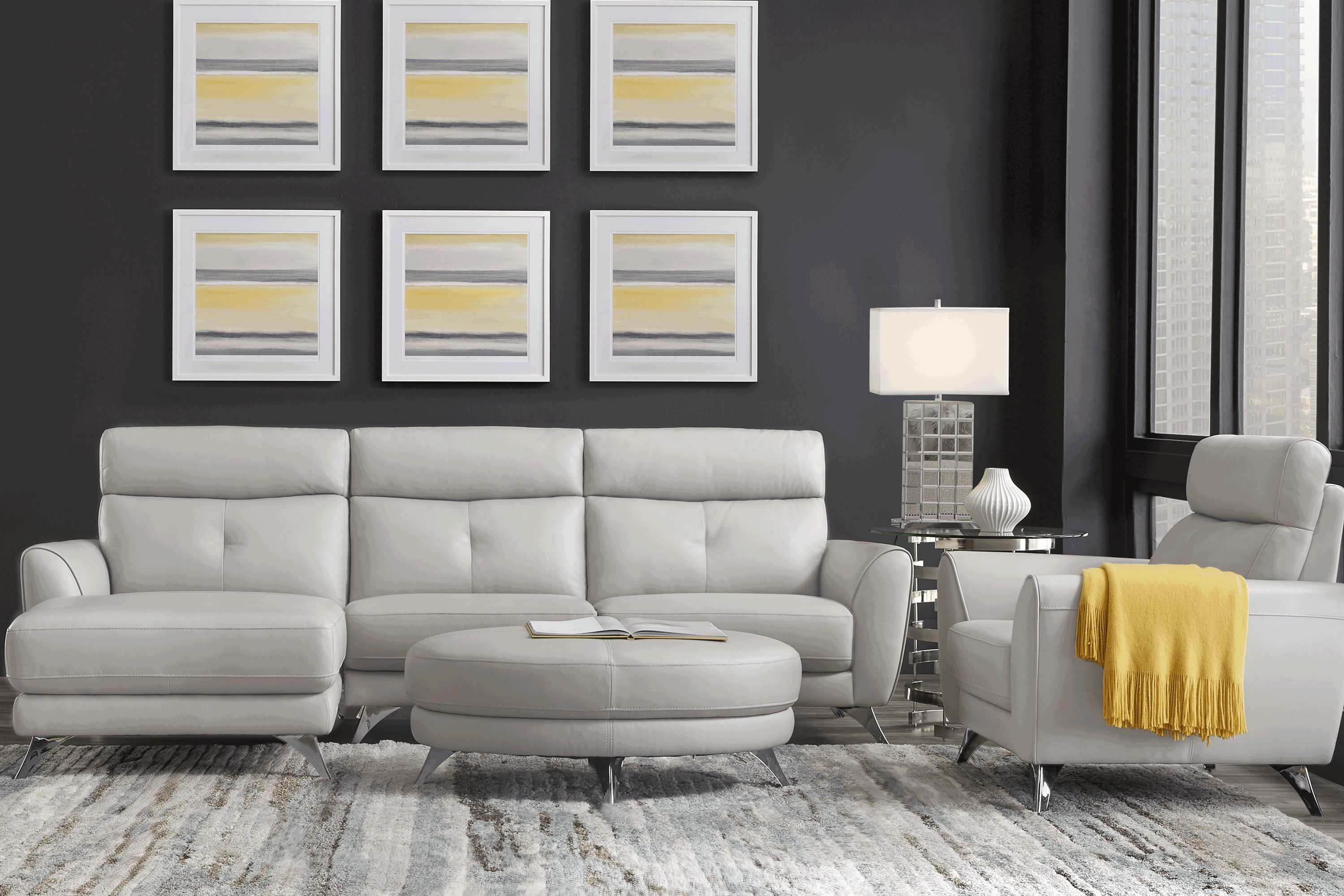 Modena Gray Leather 5 Pc Sectional Living Room - Thumbnail - Image 1