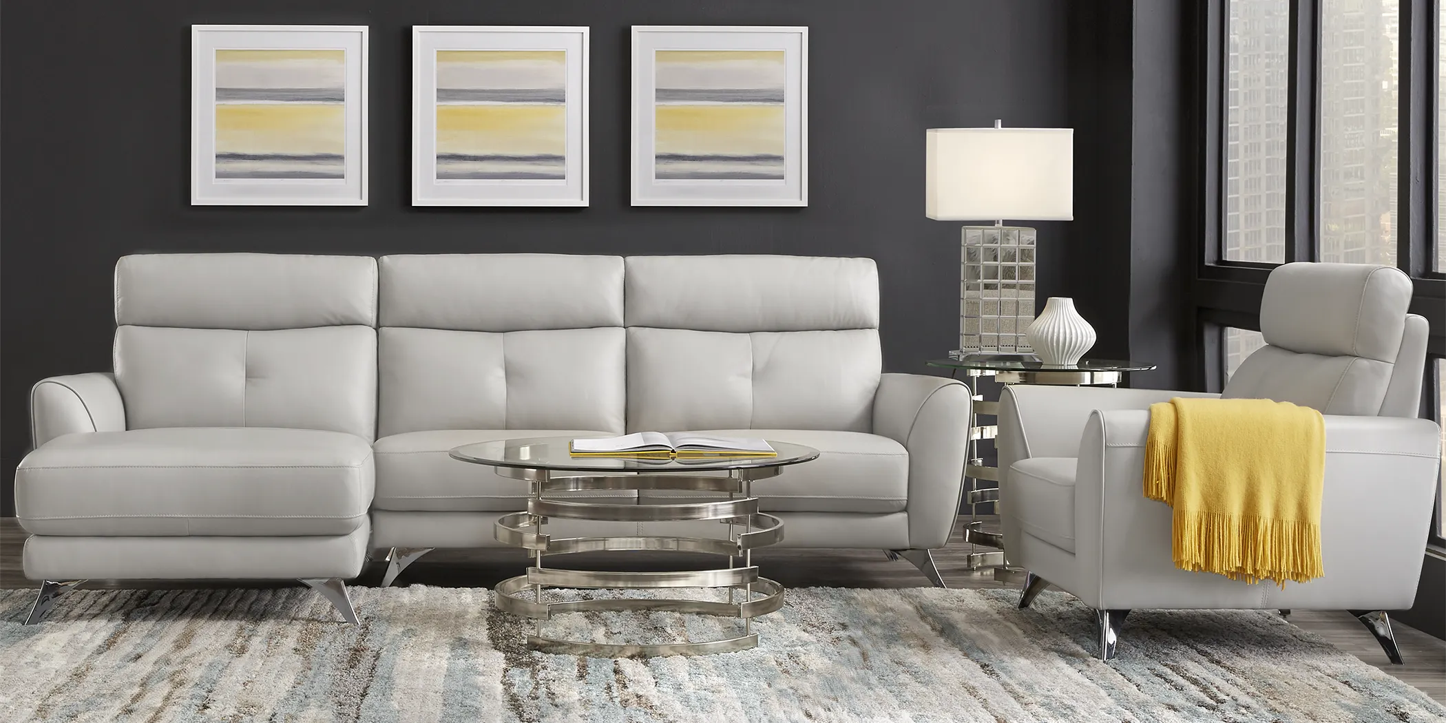 Modena Gray Leather 5 Pc Sectional Living Room - Thumbnail - Image 1