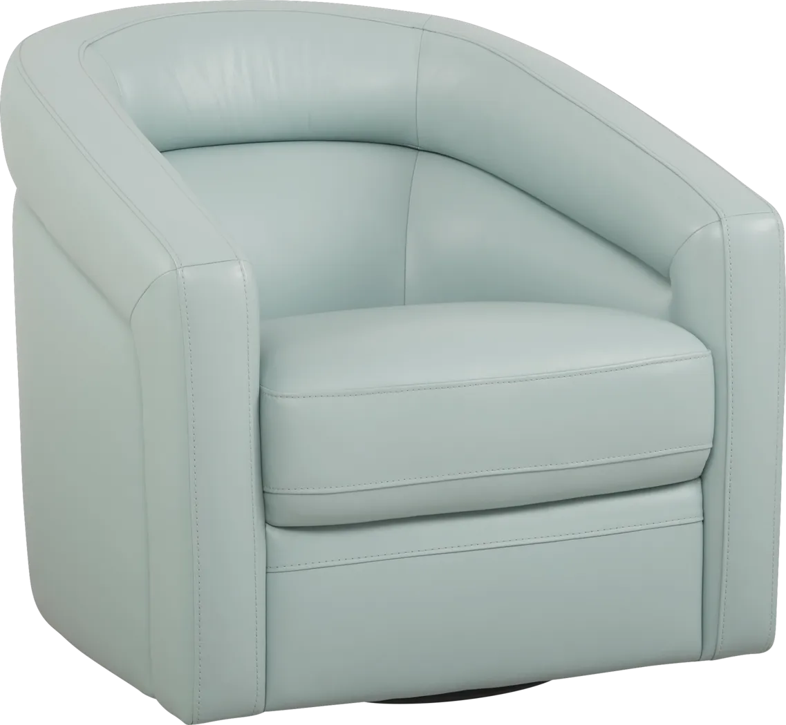 Modena Sky Blue Leather Swivel Chair - Thumbnail - Image 1