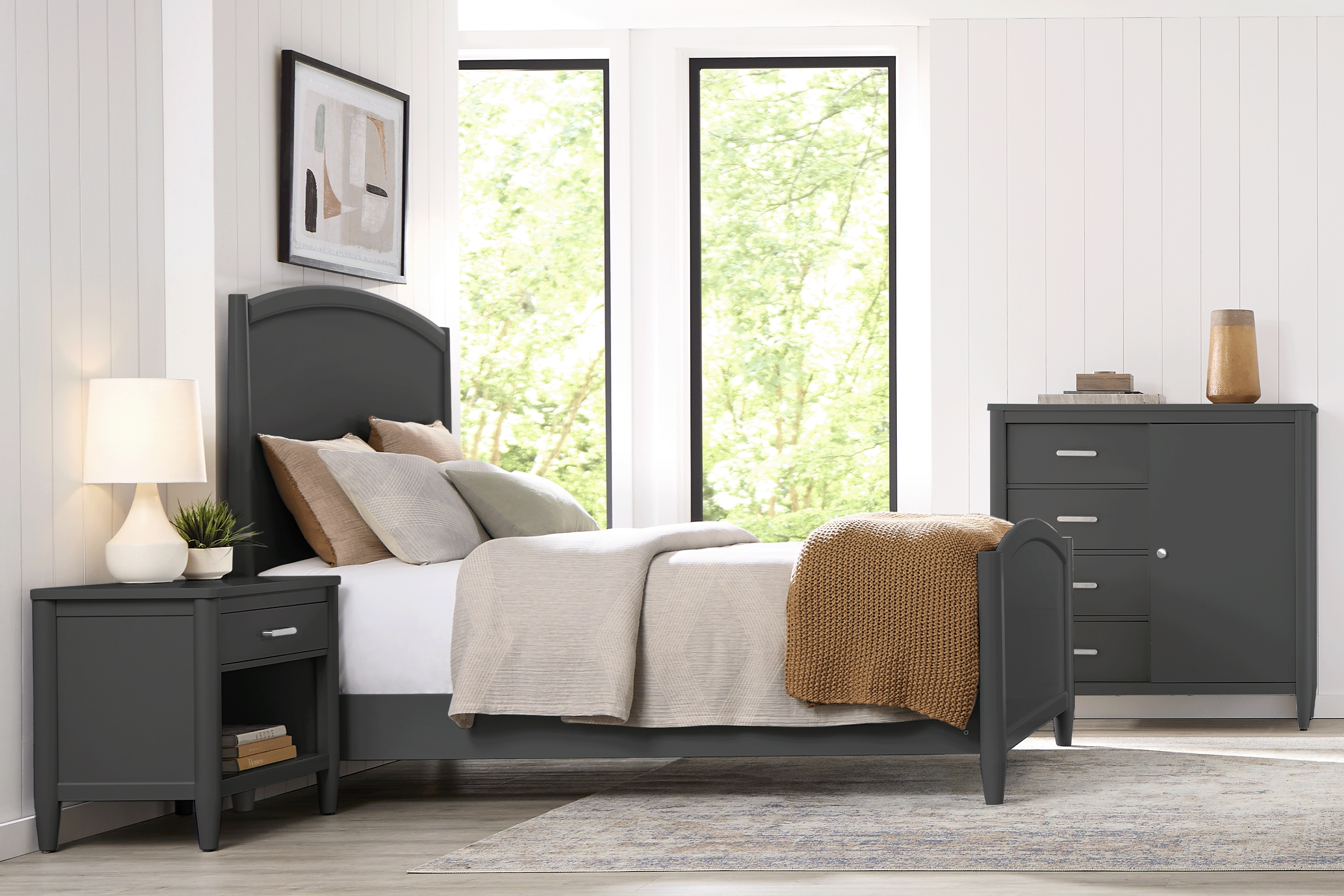 Modern Villa Iron Ore 3 Pc Queen Panel Bed - Thumbnail - Image 2