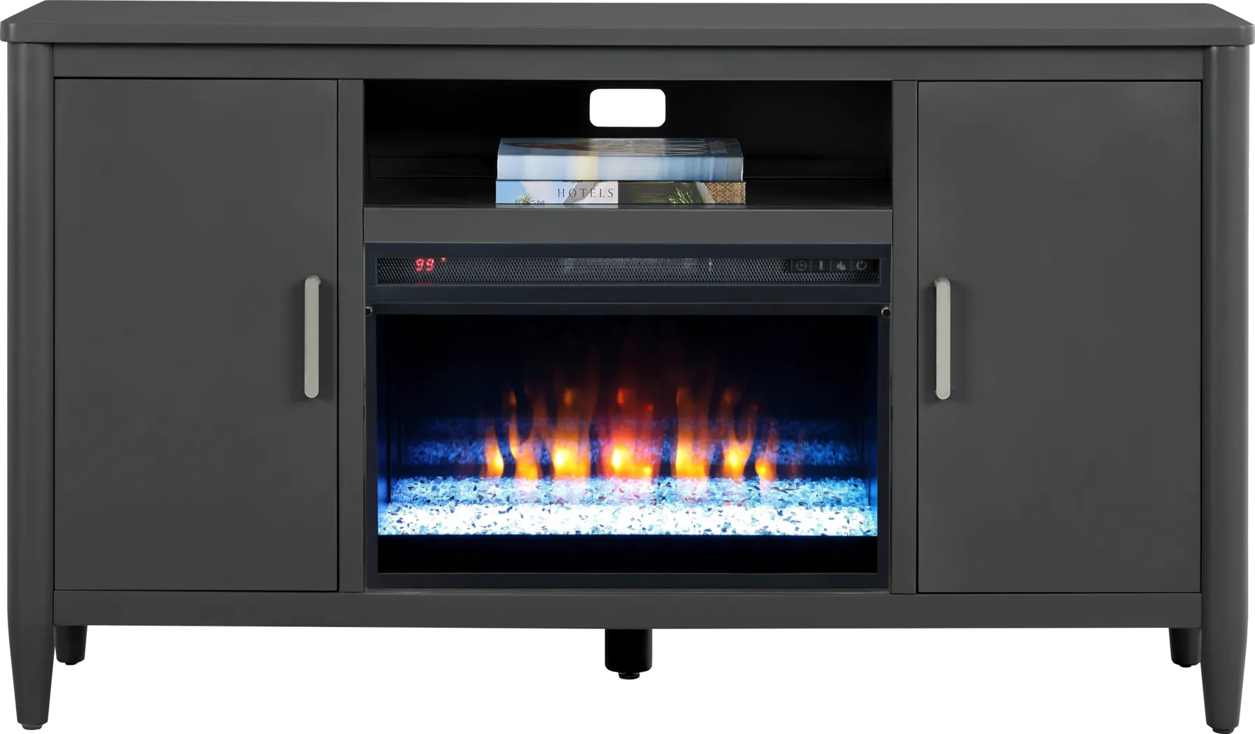 Modern Villa Iron Ore 62 in. Console with Electric Fireplace - Thumbnail - Image 2