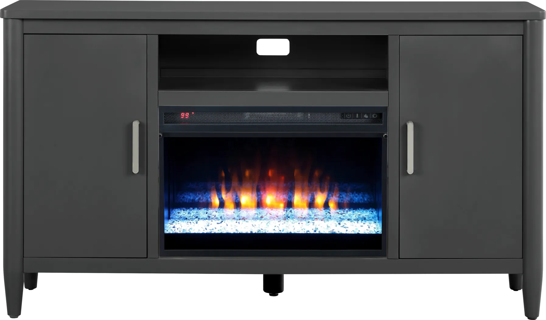 Modern Villa Iron Ore 62 in. Console with Electric Fireplace - Thumbnail - Image 1