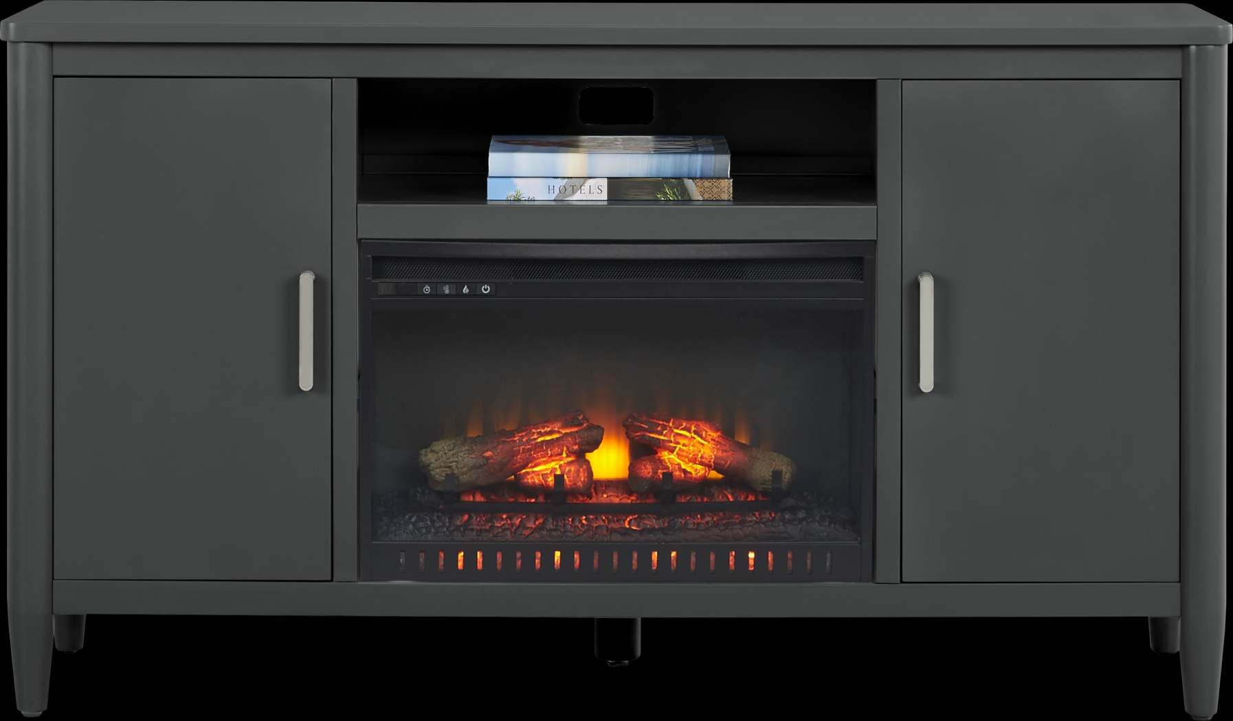 Modern Villa Iron Ore 62 in. Console with Electric Log Fireplace - Thumbnail - Image 2