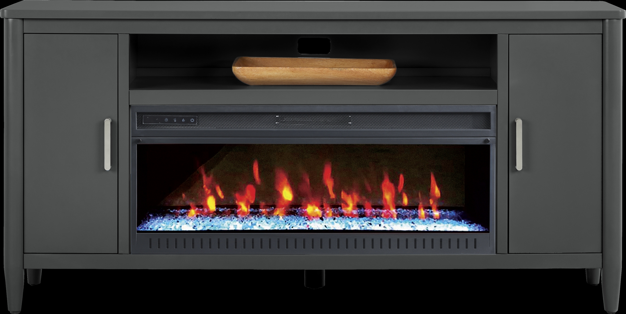 Modern Villa Iron Ore 72 in. Console with Electric Fireplace - Thumbnail - Image 1