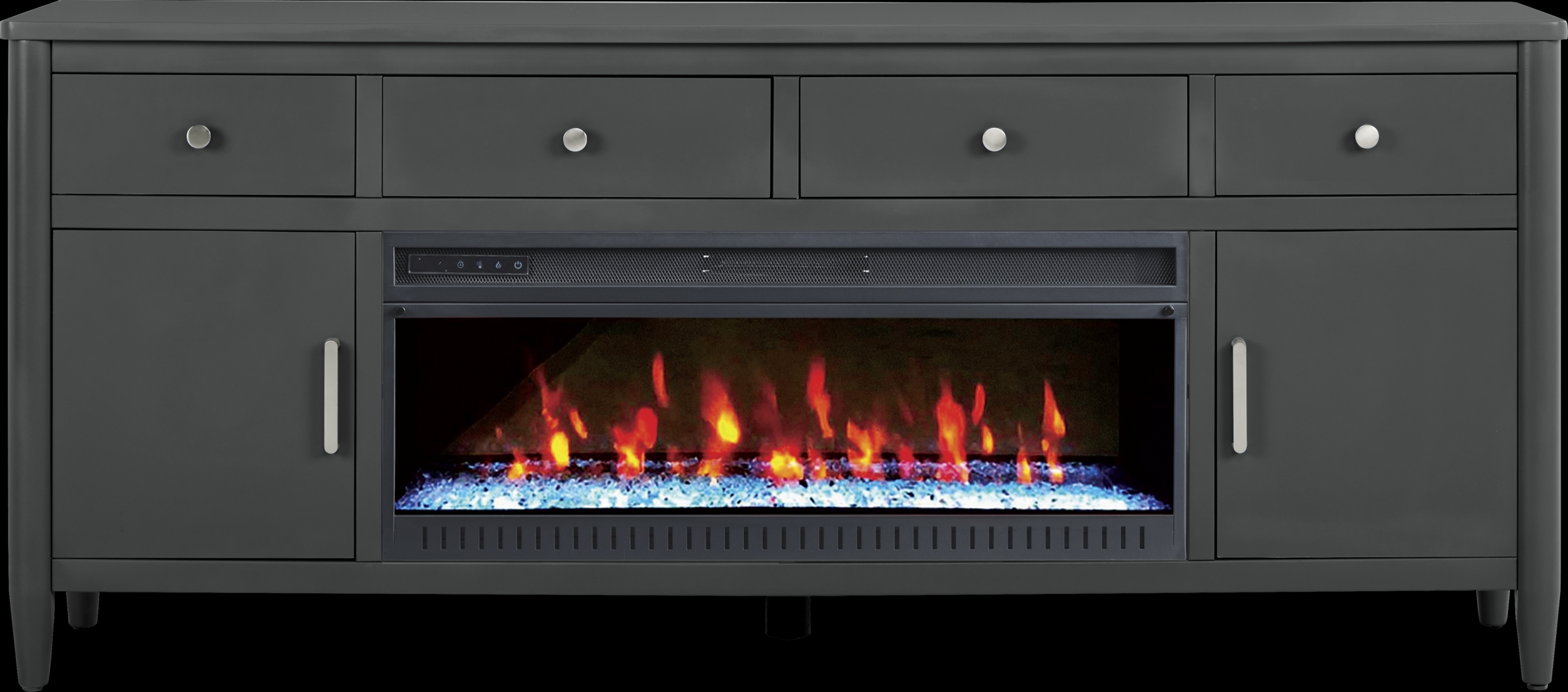 Modern Villa Iron Ore 82 in. Console with Electric Fireplace - Thumbnail - Image 1