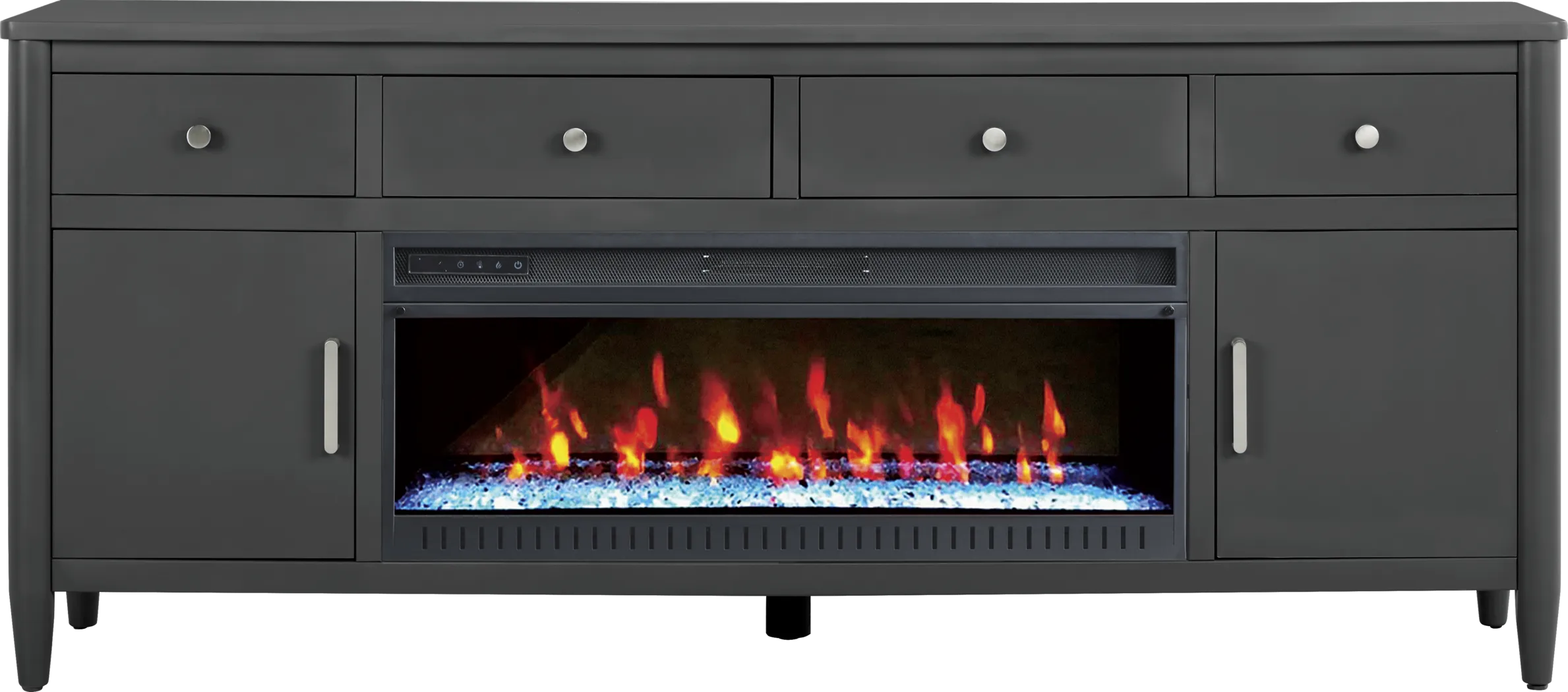 Modern Villa Iron Ore 82 in. Console with Electric Fireplace - Thumbnail - Image 1