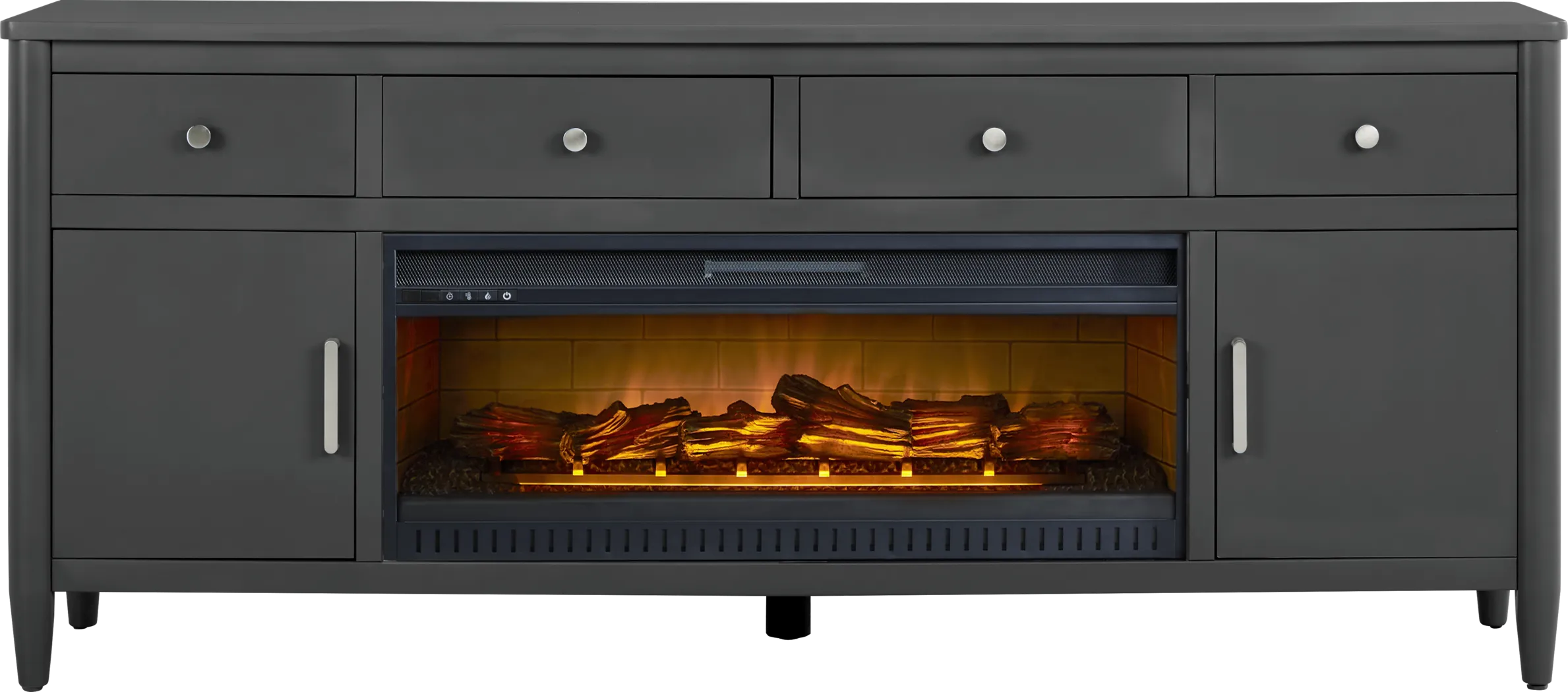 Modern Villa Iron Ore 82 in. Console with Electric Log Fireplace - Thumbnail - Image 1