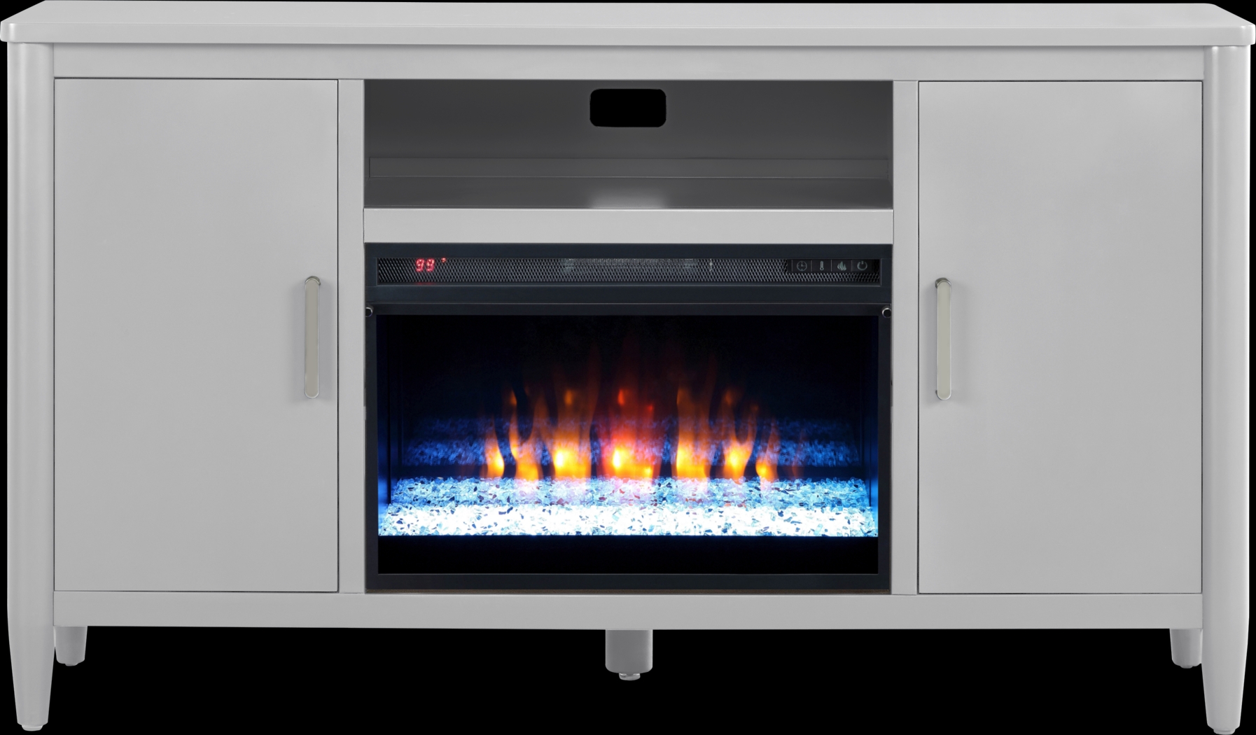 Modern Villa Light Gray 62 in. Console with Electric Fireplace - Thumbnail - Image 1