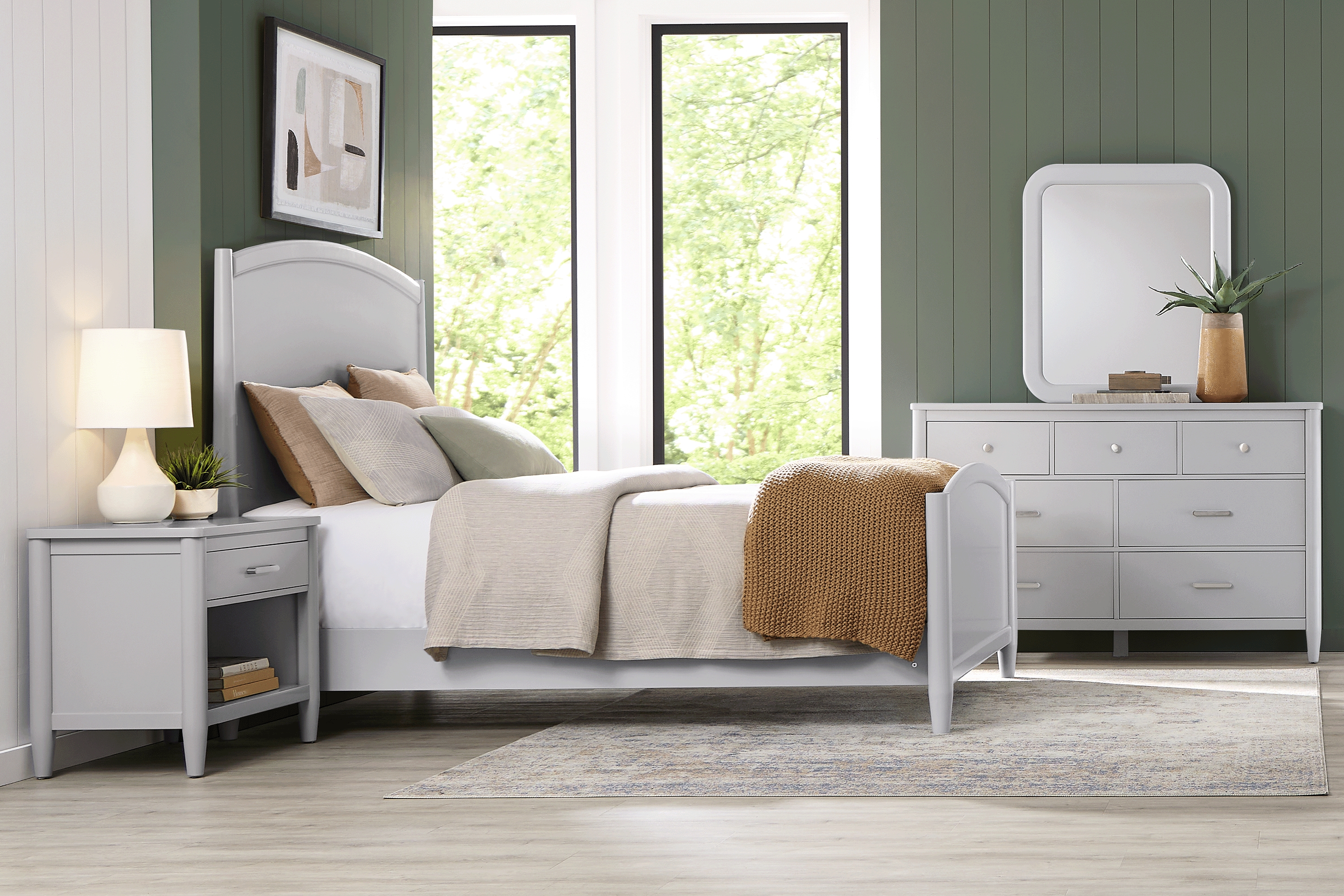 Modern Villa Light Gray 7 Pc Queen Panel Bedroom - Thumbnail - Image 1