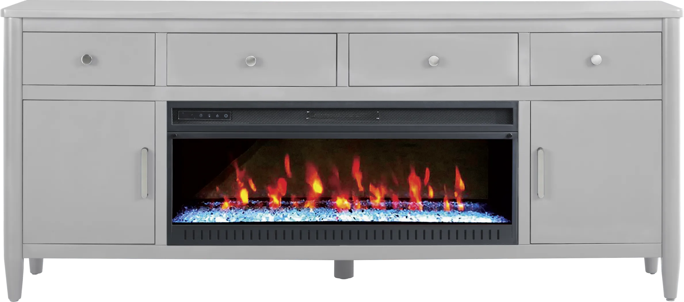 Modern Villa Light Gray 82 in. Console with Electric Fireplace - Thumbnail - Image 1