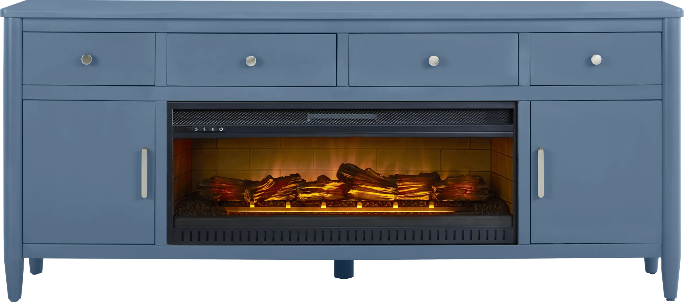 Modern Villa Slate Blue 82 in. Console with Electric Log Fireplace - Thumbnail - Image 1