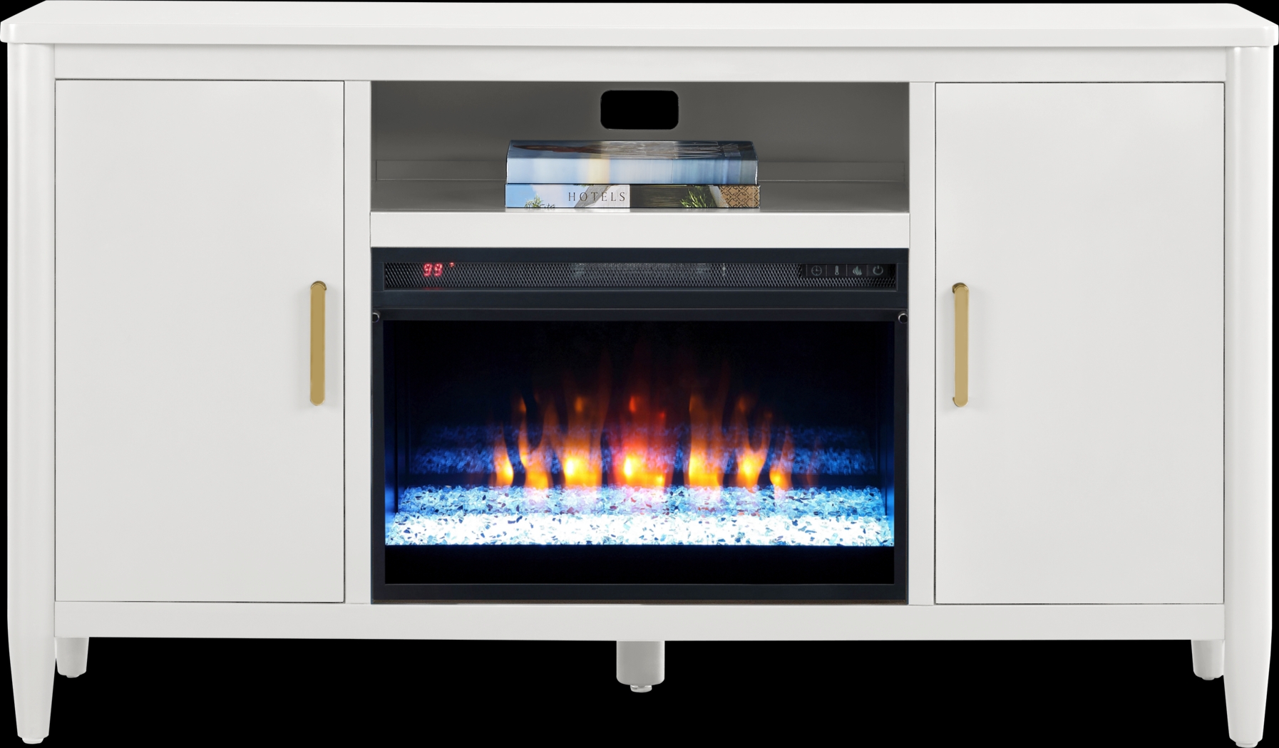 Modern Villa White 62 in. Console with Electric Fireplace - Thumbnail - Image 2