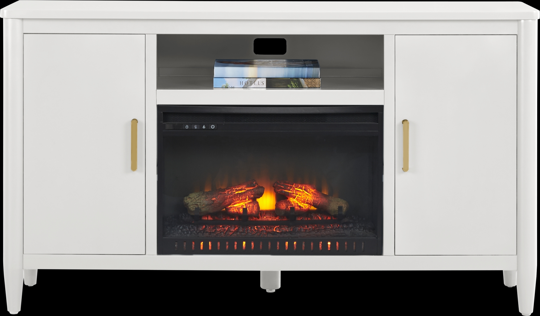 Modern Villa White 62 in. Console with Electric Log Fireplace - Thumbnail - Image 2