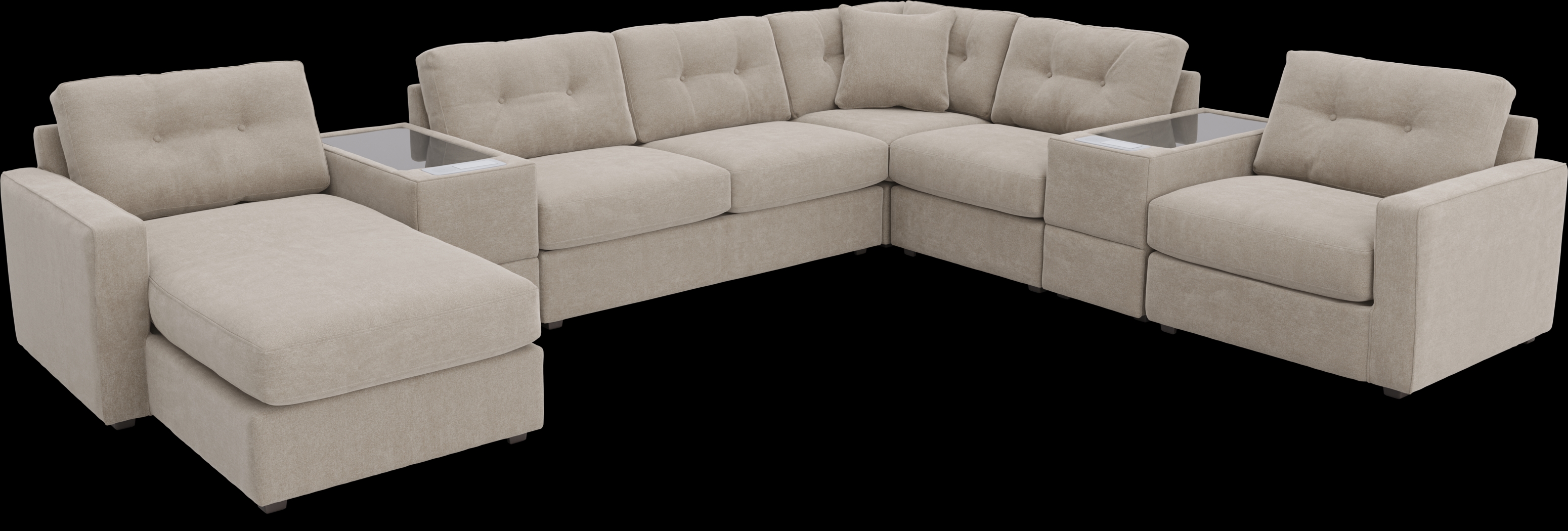 Beige 7 Pc ModularOne Sleeper with Media Consoles - Thumbnail - Image 1